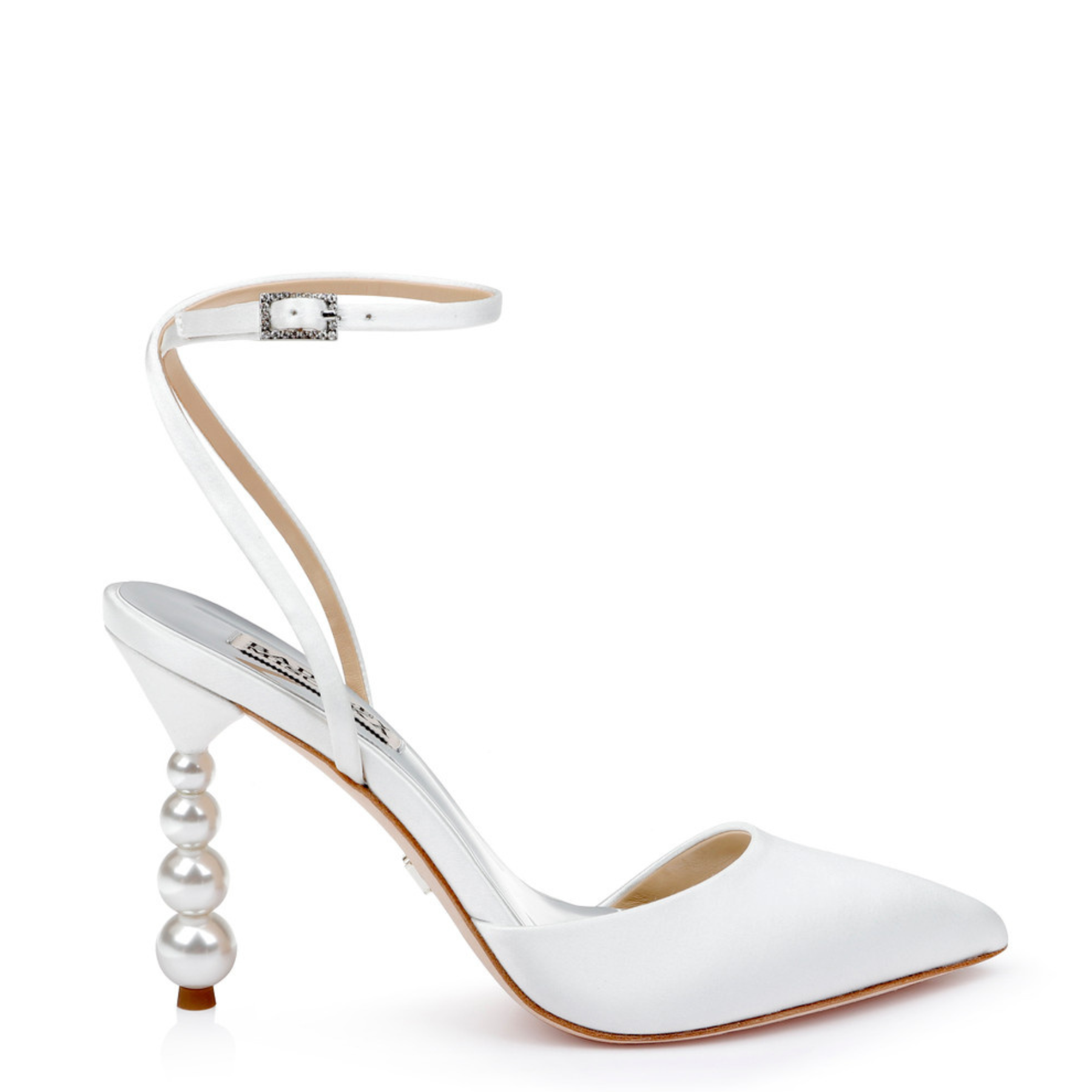 Charlotte Mills - London - Pearl Embellished Strap Pointed Toe Bridal Block  Heel | The White Collection