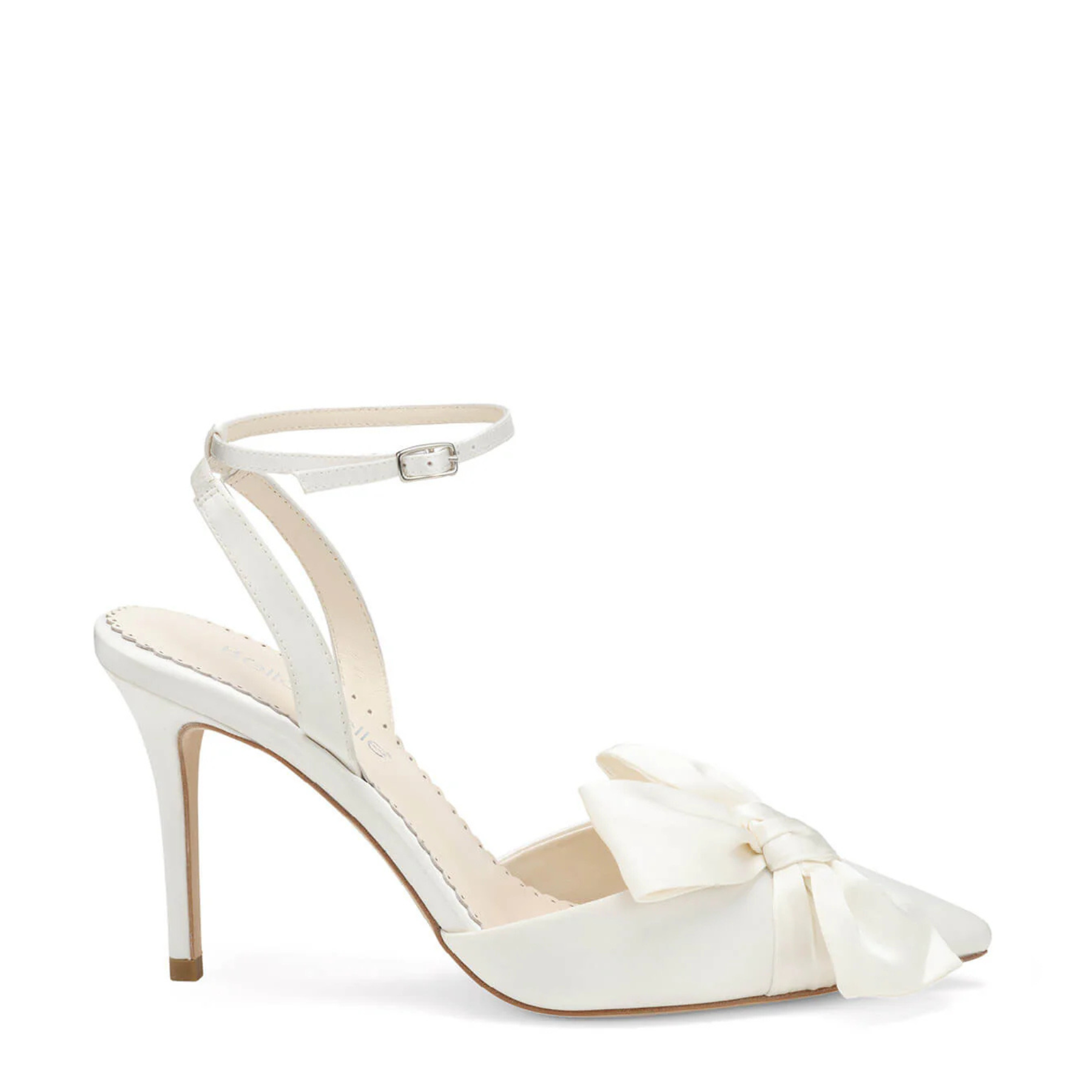 Rhodes - Bow Wedding Heels with Removable Ankle Straps - Ivory