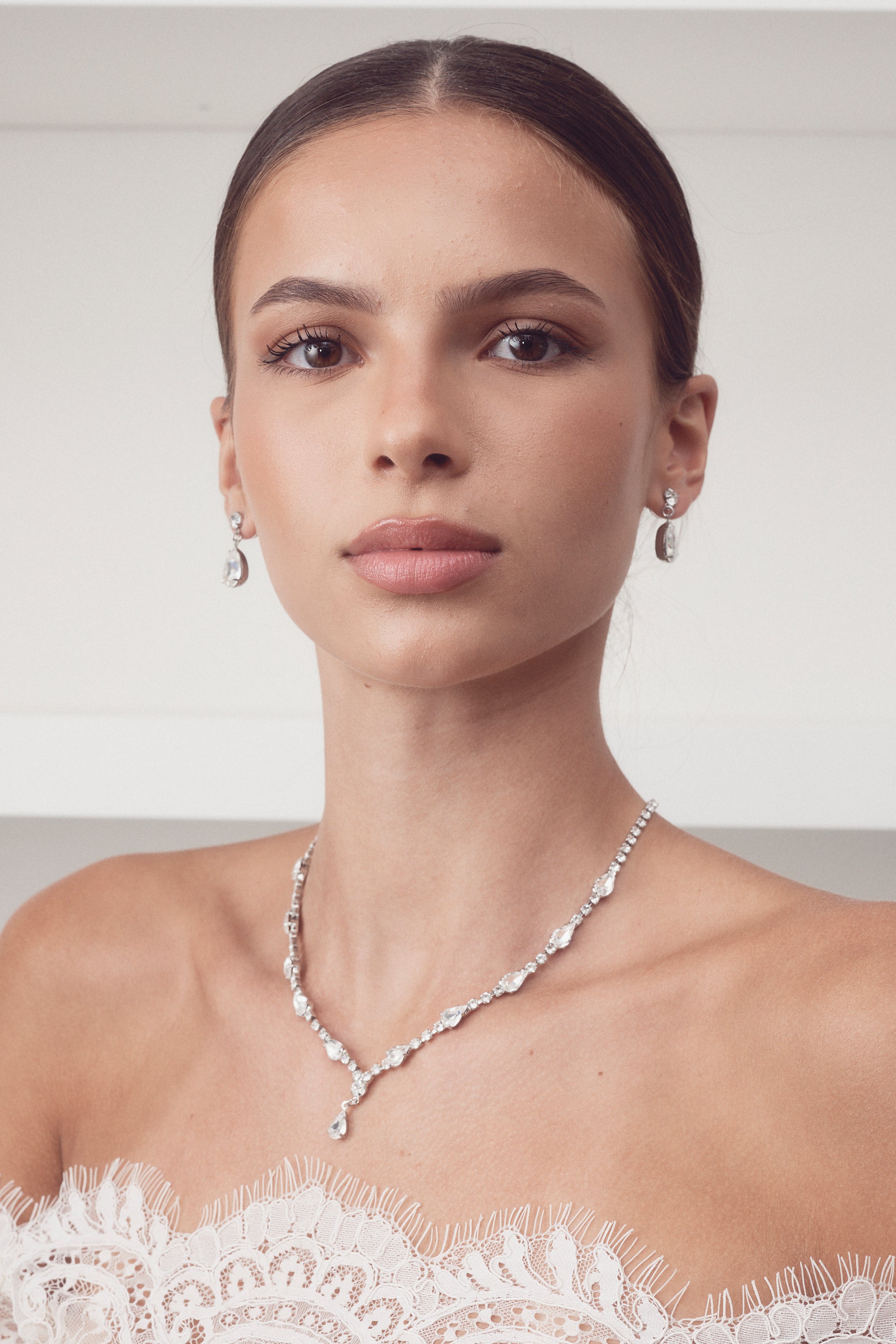 Alicia  - Classic Teardrop Crystal Bridal Necklace