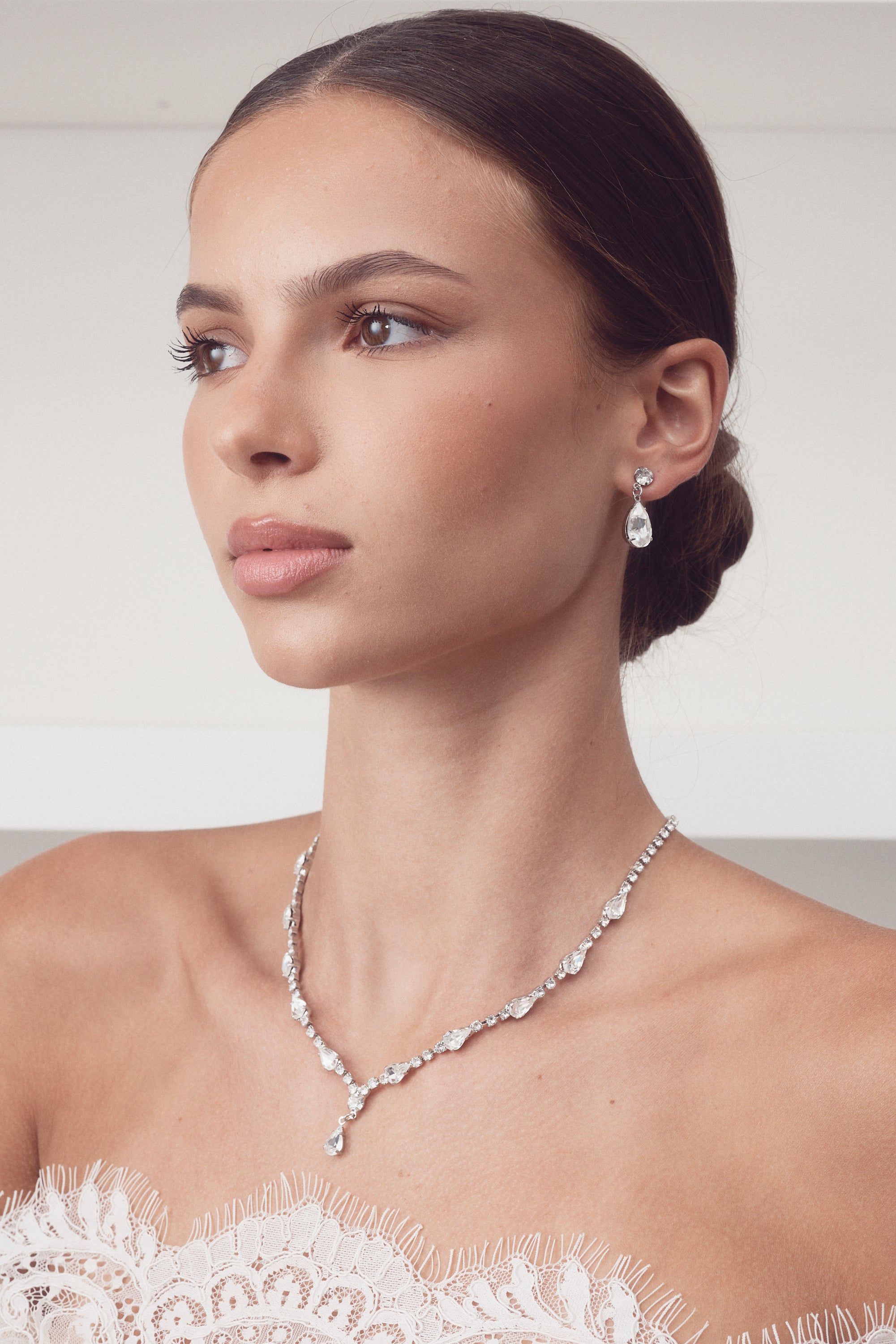 Alicia  - Classic Teardrop Crystal Bridal Necklace