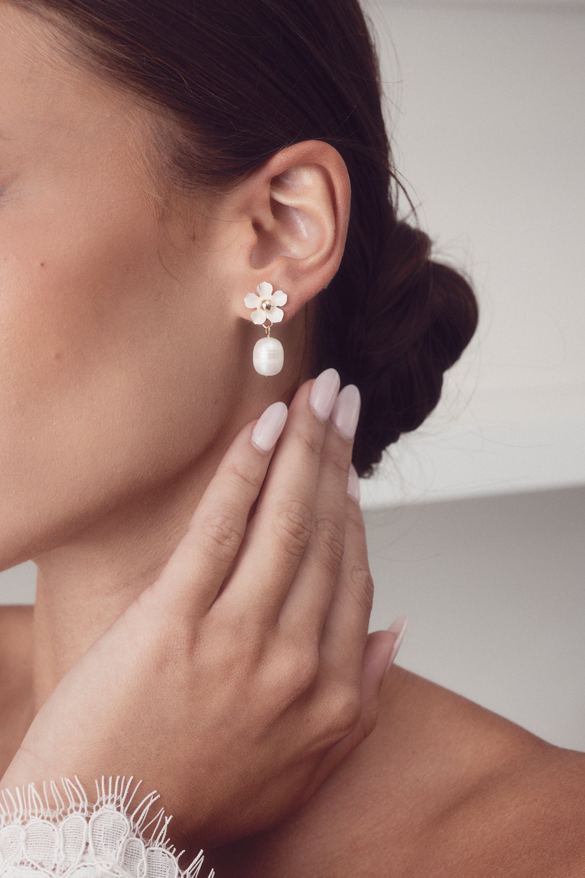 Elle Gold Intarsia Drop Earrings in White