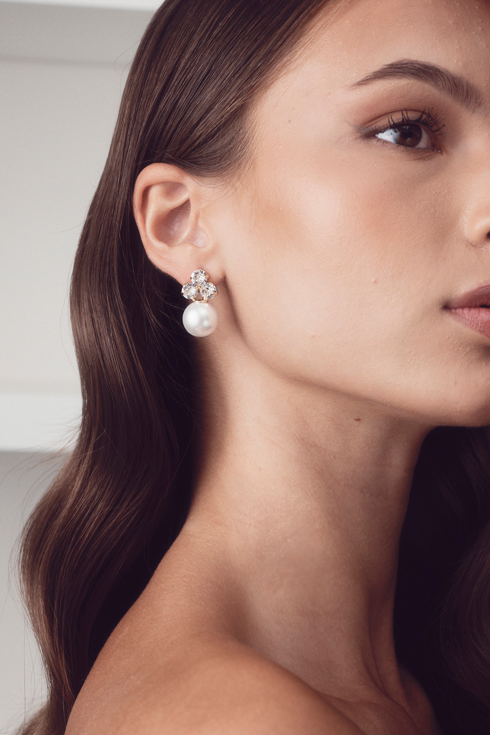 Elizabeth Bower - Triplet Pearl & Crystal Duet Stud - Gold