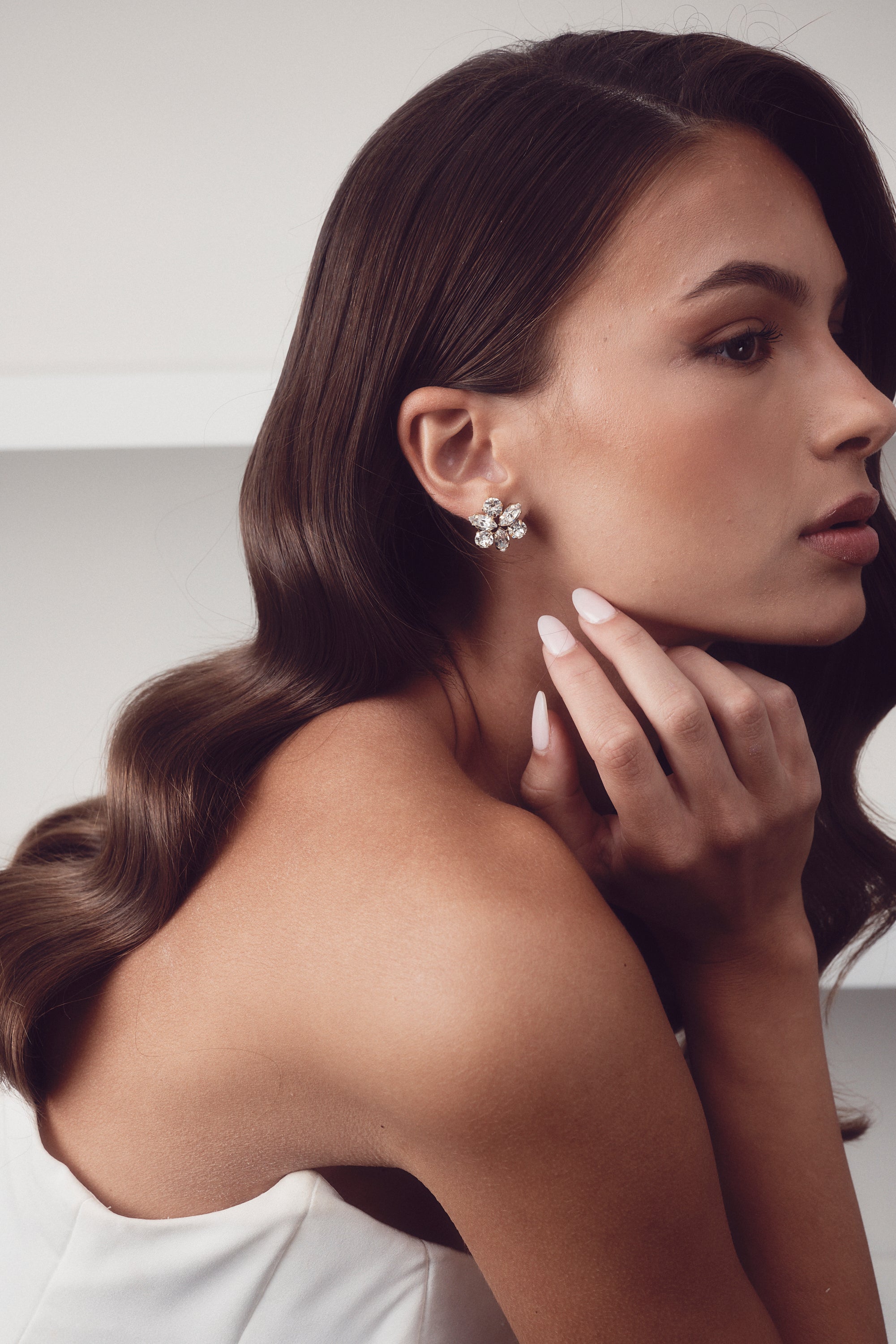 Elizabeth Bower - Juliette Crystal Stud Clear - Rhodium Silver