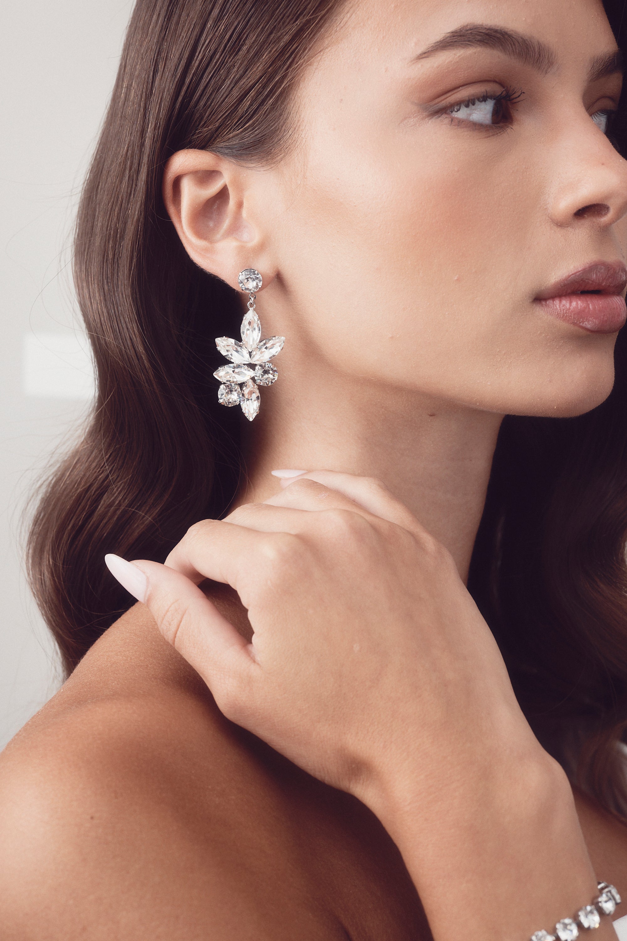 Jen - Swarovski Statement Bridal Drop Earrings - Silver