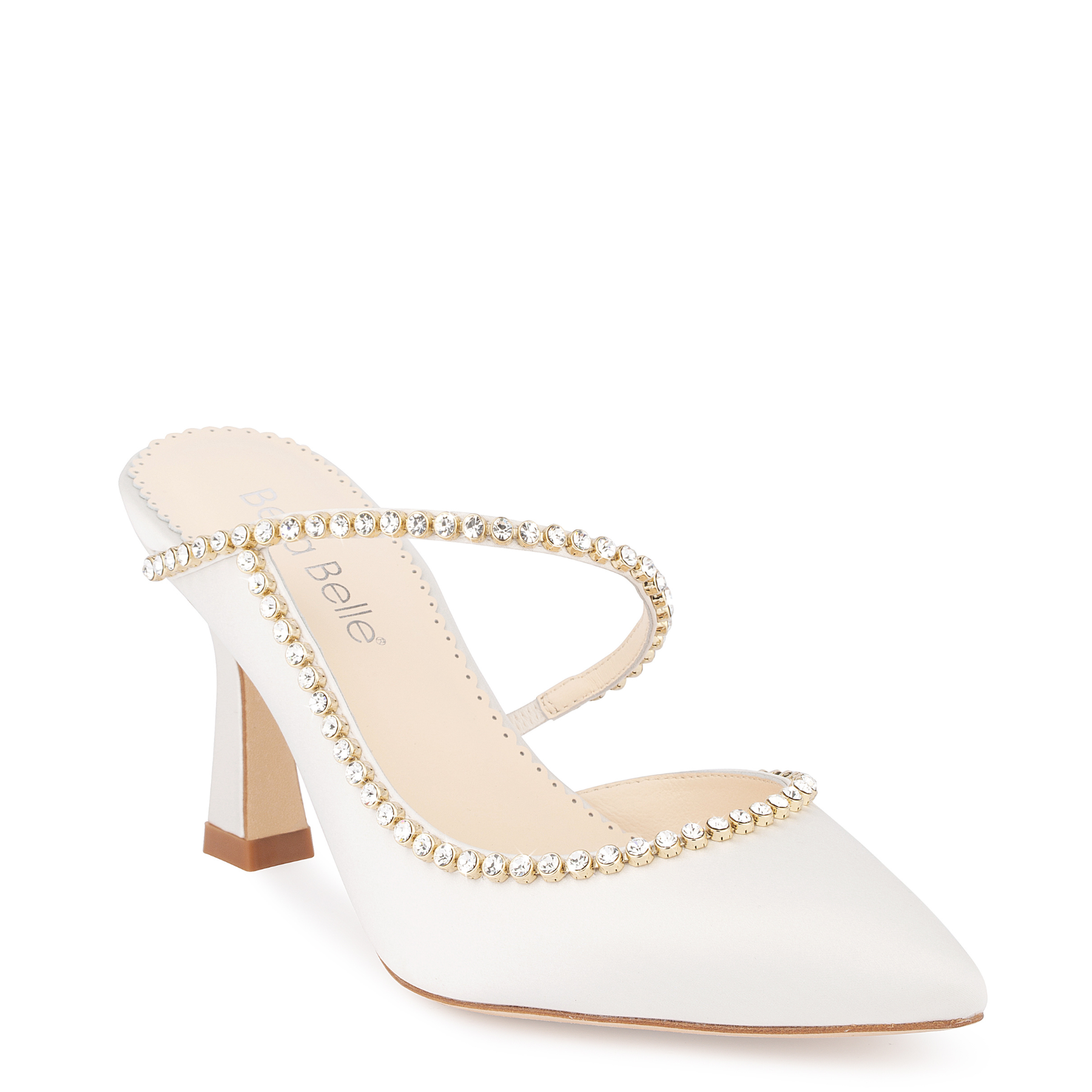 Hadley - Ivory Bridal Mules with Crystal Strap