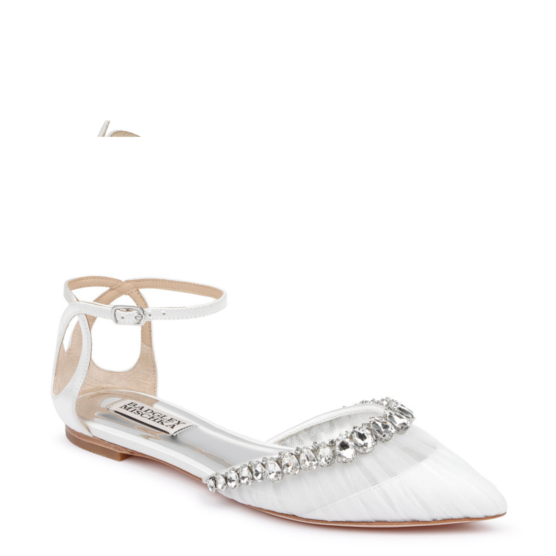 Evelynn - Crystal Embellished Tulle & Satin Flats - Soft White