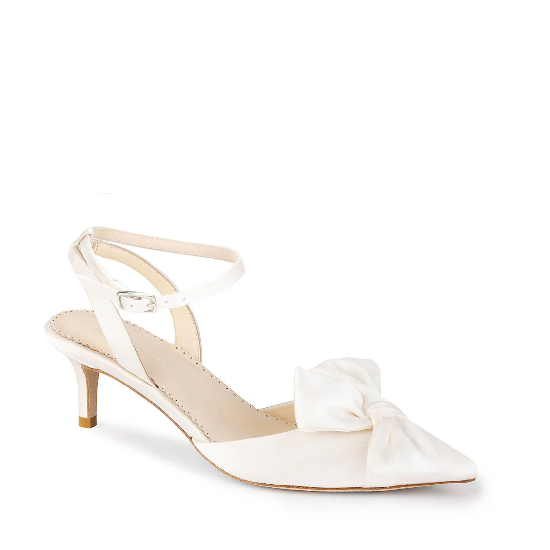 Raven - Slingback Kitten Heels with Bow and Removable Ankle Strap - Ivory