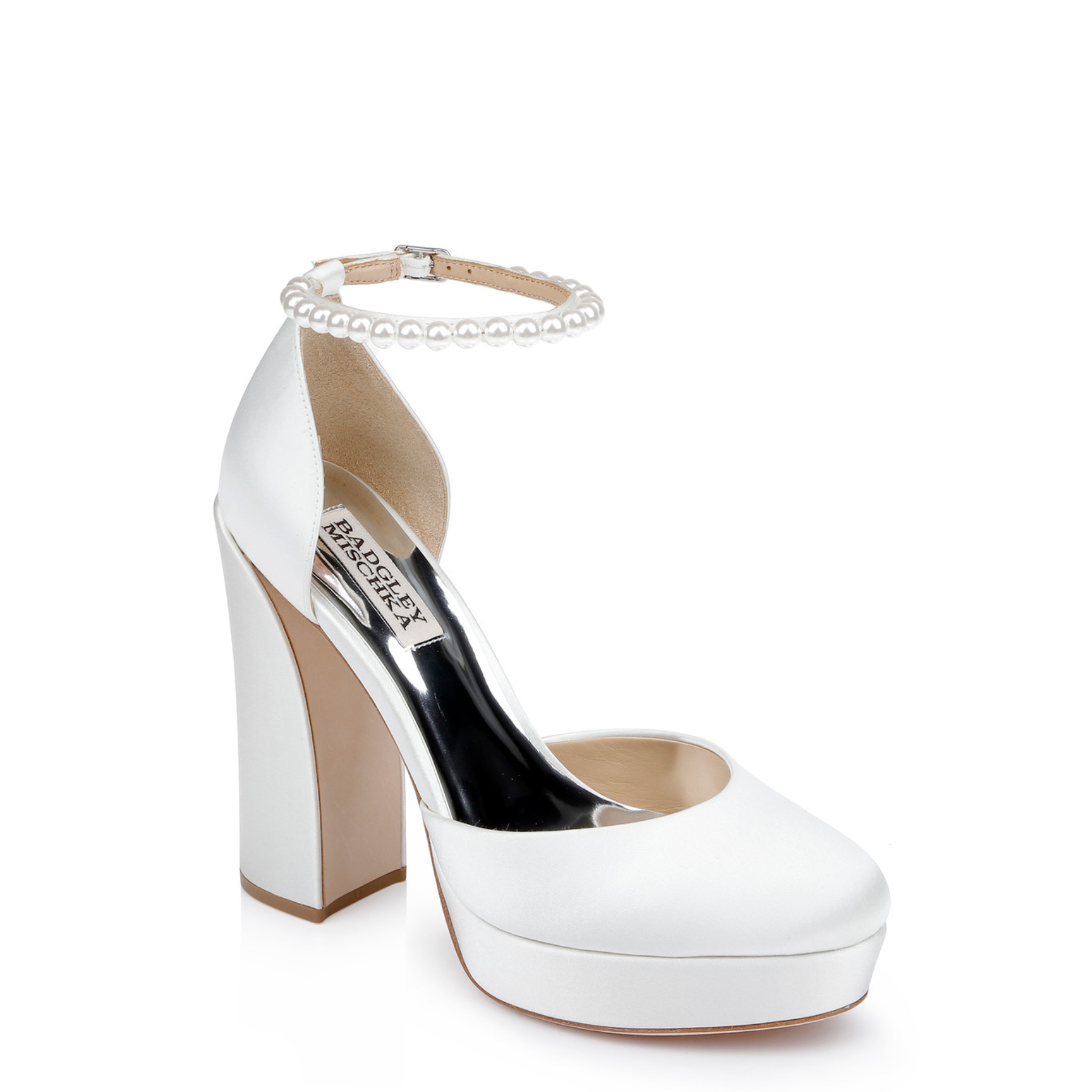 Felixa Closed Toe Platform Heel with Pearl Ankle Strap Soft White