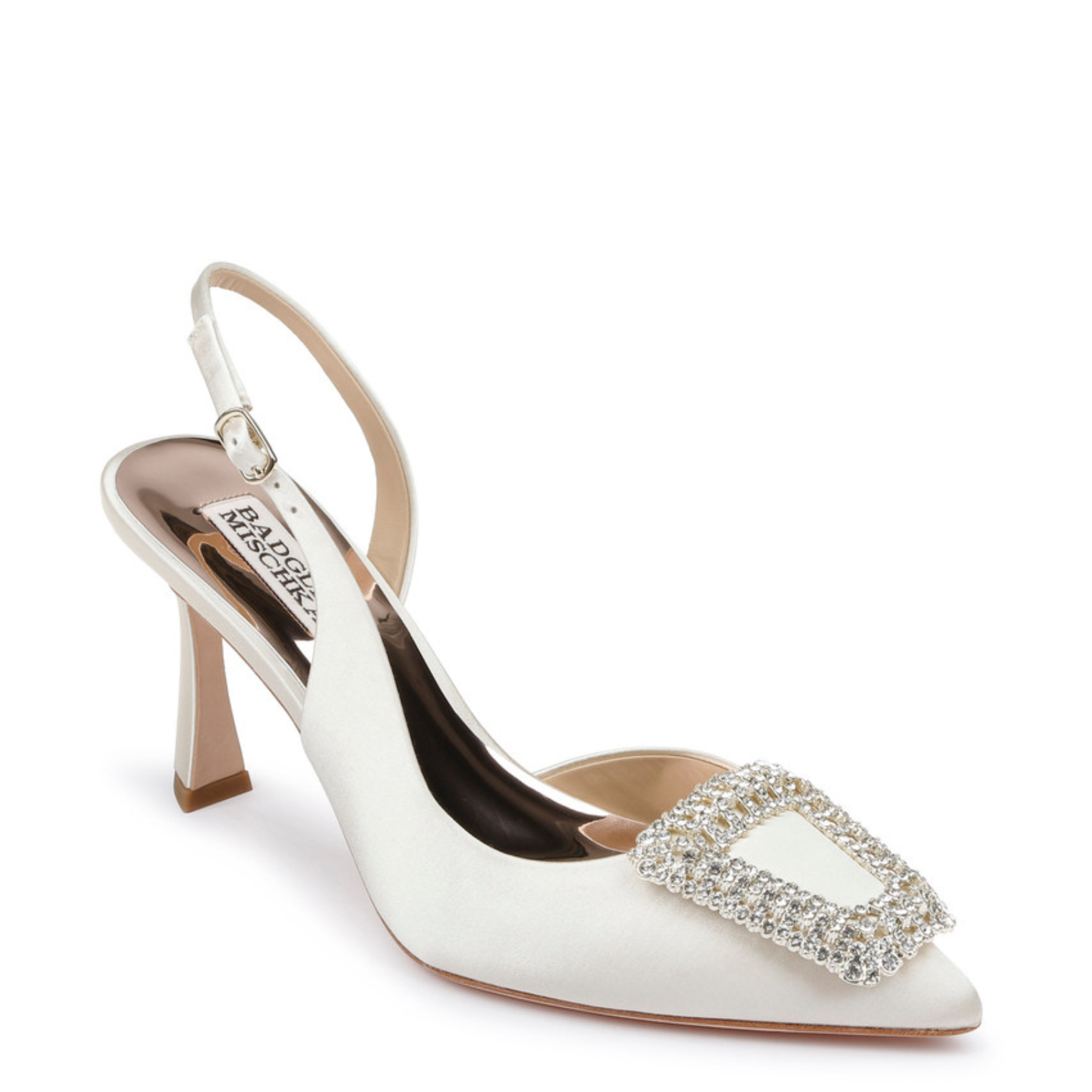 Enida - Pointed Toe Stiletto Slingback with Crystal Buckle - Ivory