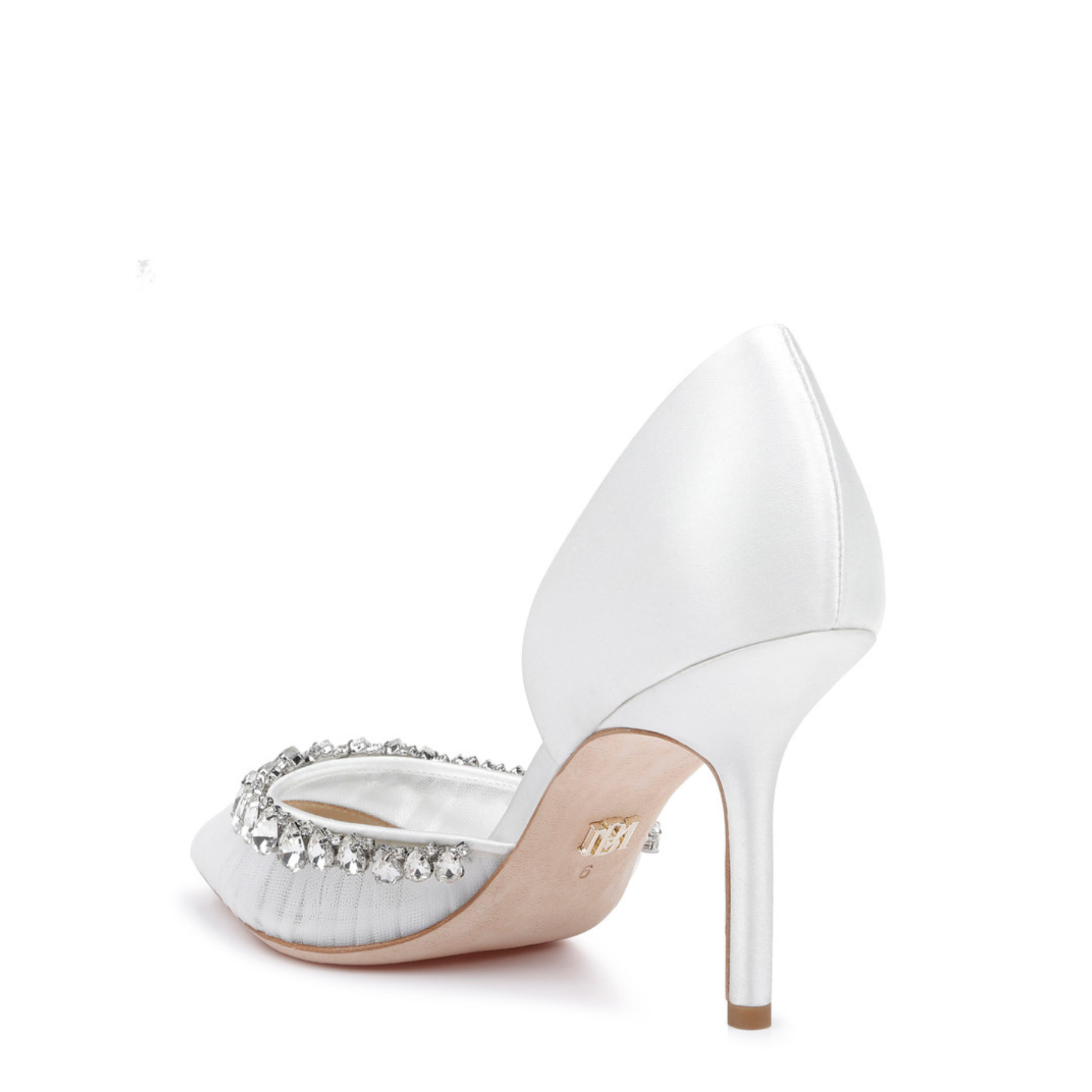 Everley - Satin & Tulle D'orsay Heels with Crystal Embellishments - Soft White