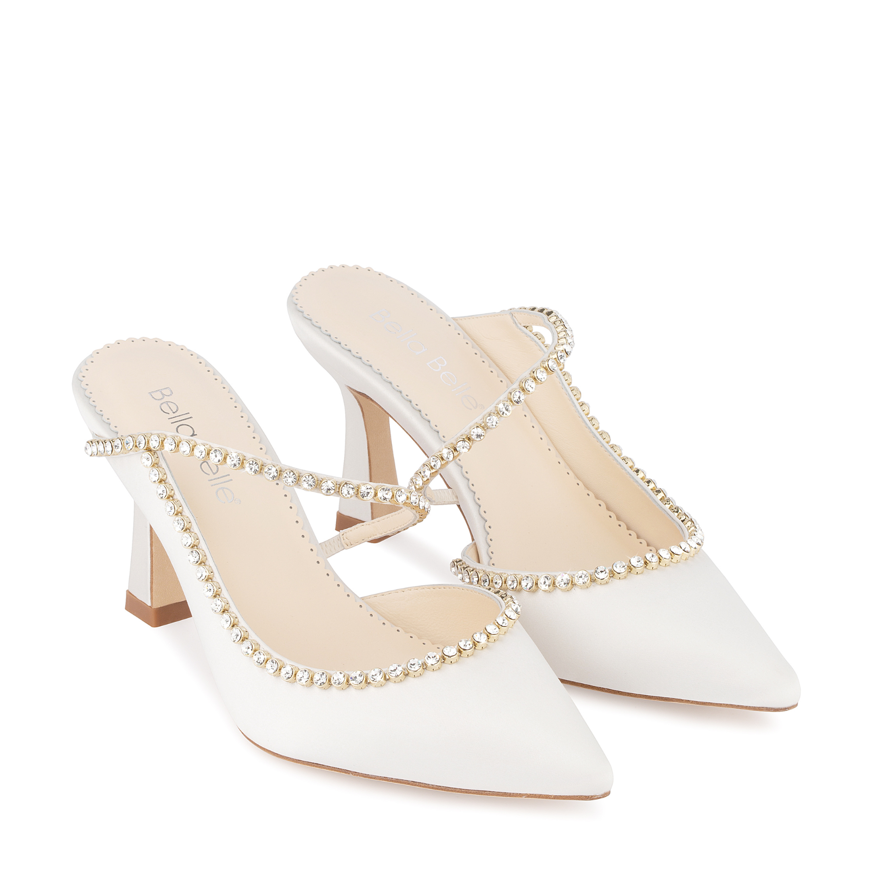 Hadley - Ivory Bridal Mules with Crystal Strap