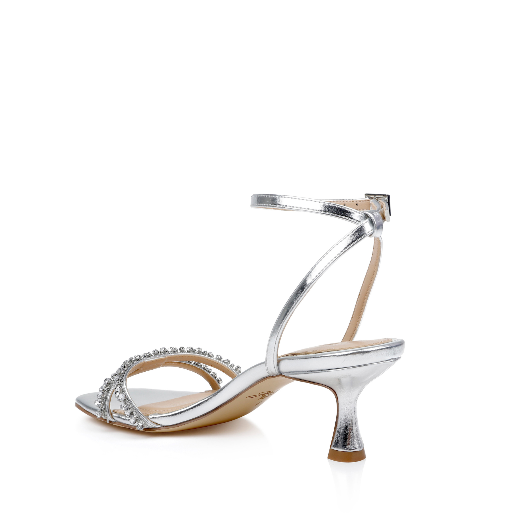 Nayla - Crystal Strap Kitten Heels - Silver Metallic