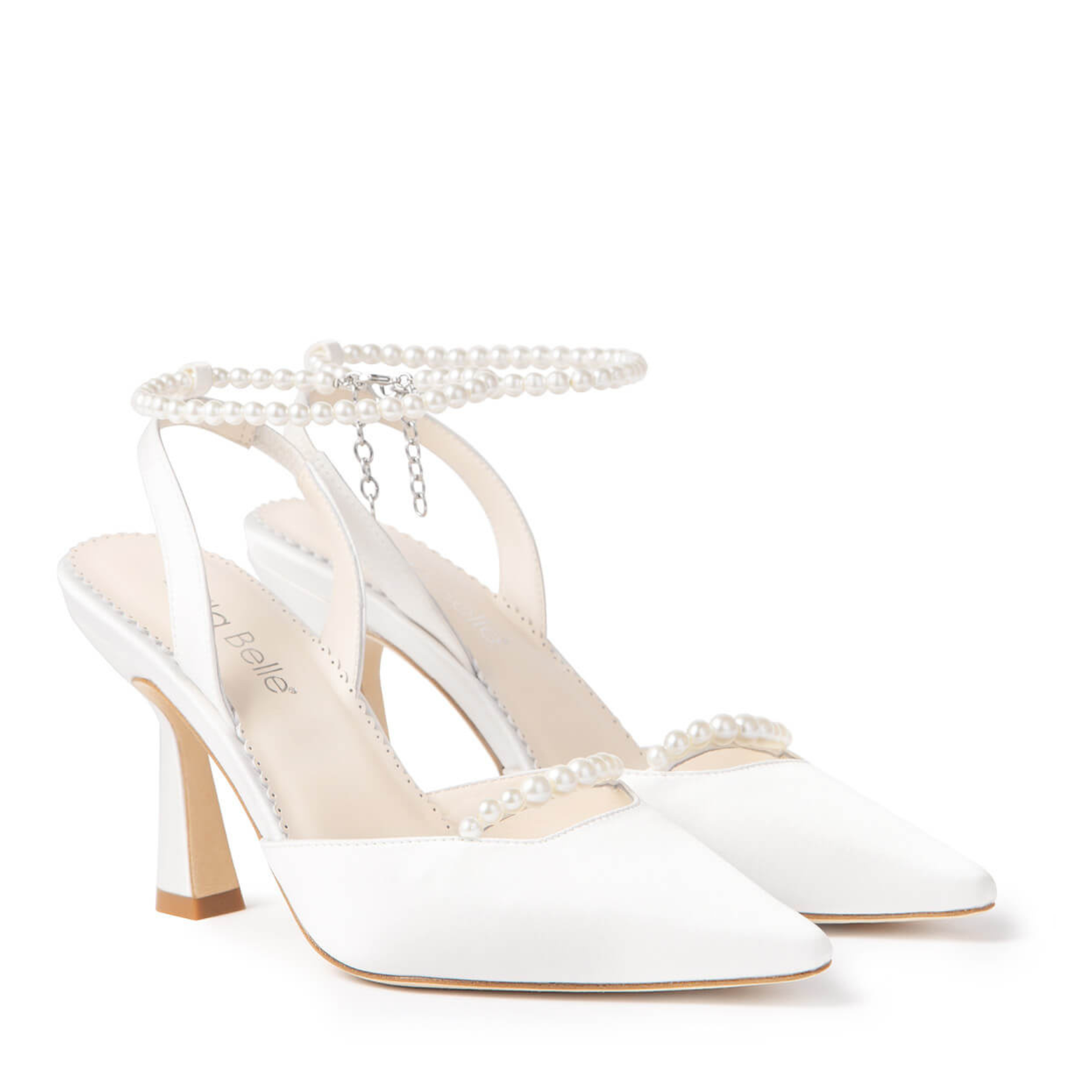 Cecilia - Slingback Pointed Toe Bridal Shoes with Removable Pearl Ankle Strap - Ivory