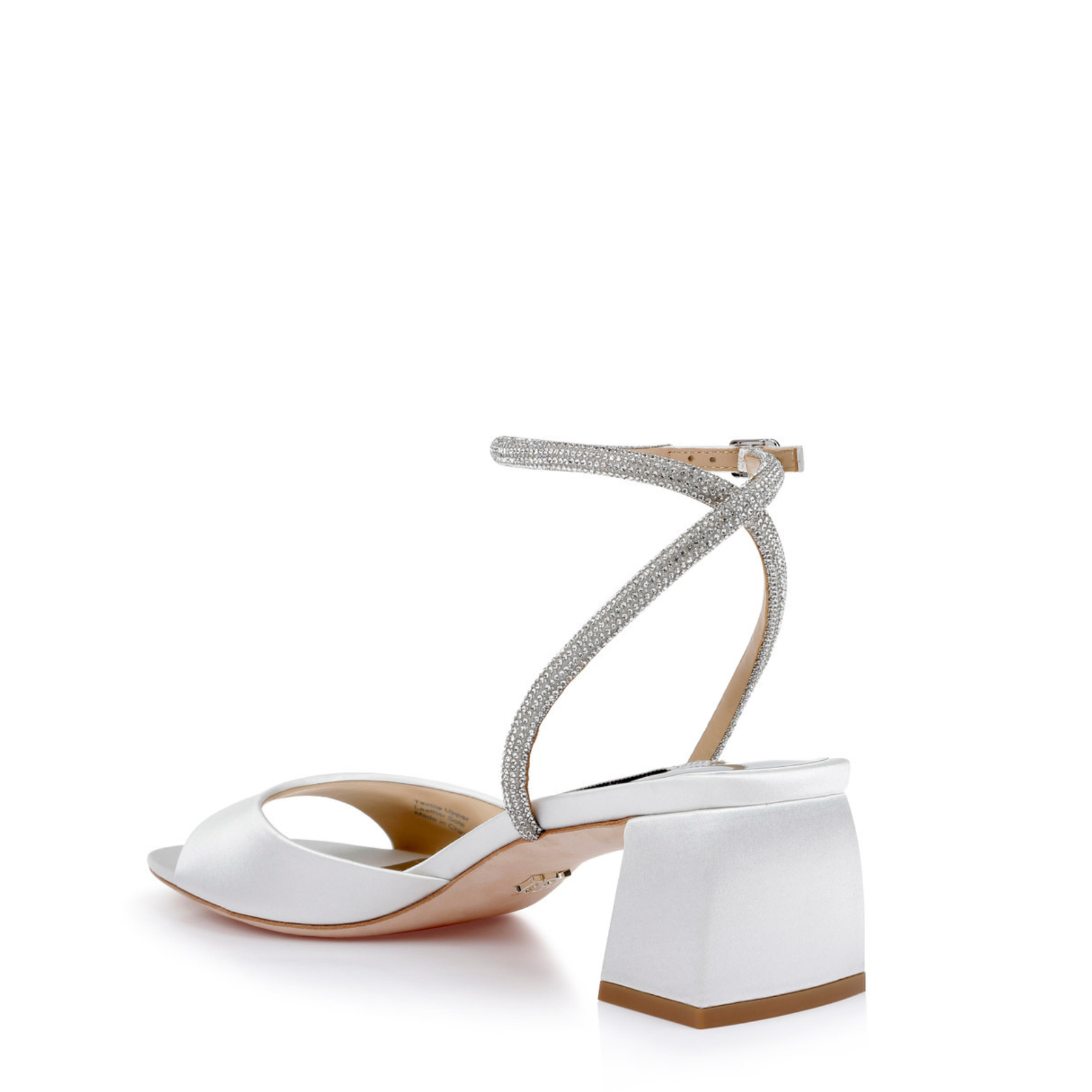 Infinity - Satin Block Low Heels with Crystal Ankle Strap - Soft White