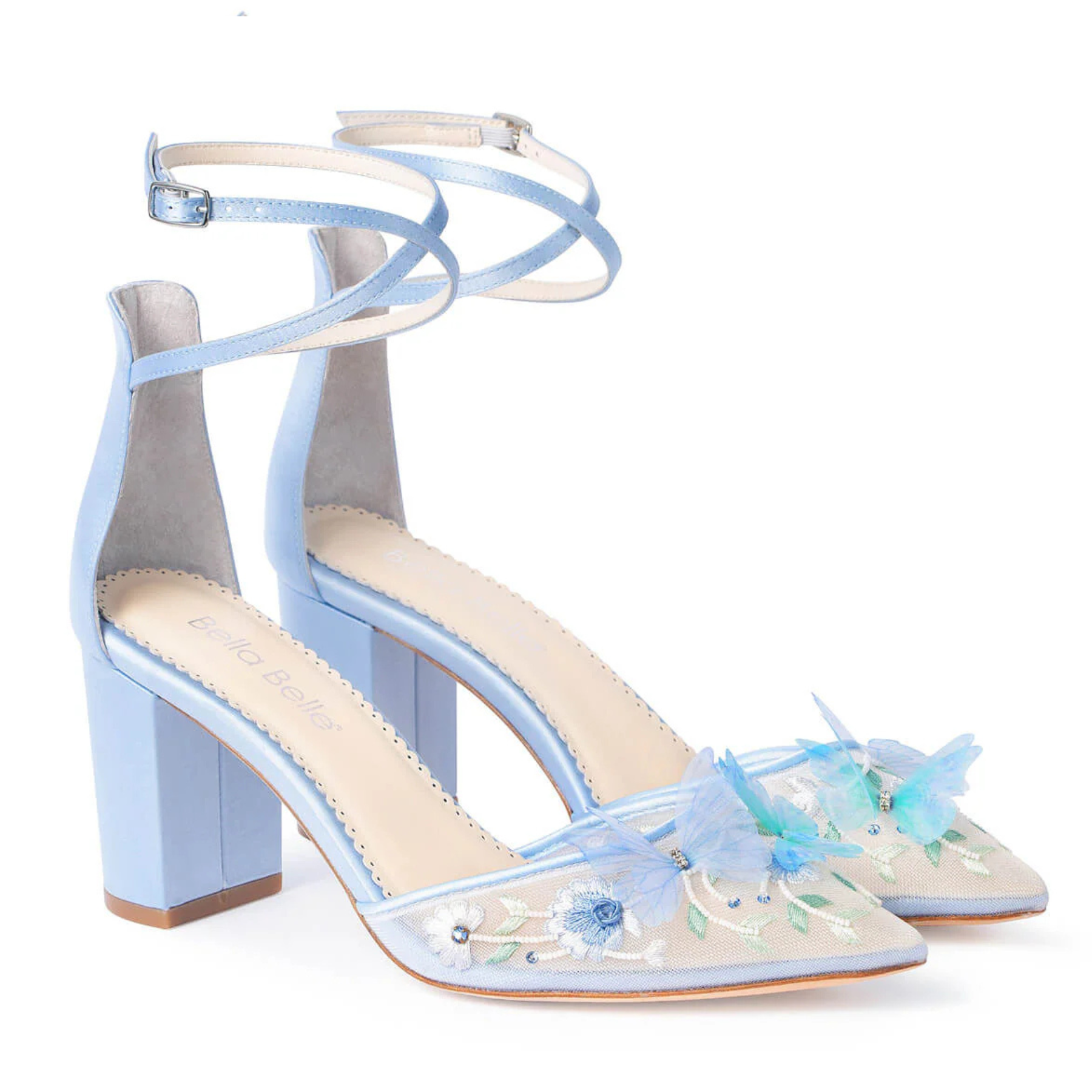 Eliza - Blue Butterfly Block Heels