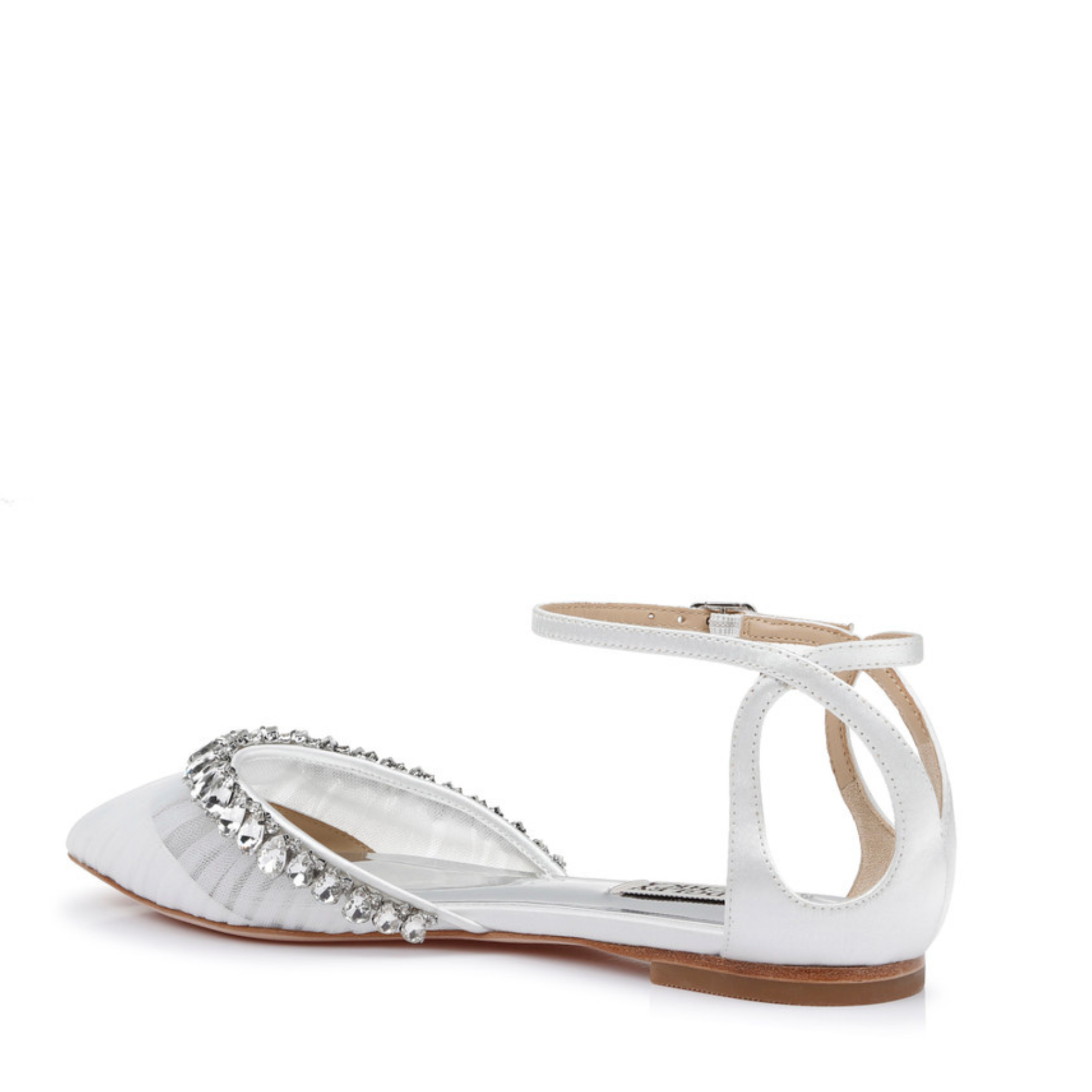 Evelynn Crystal Embellished Tulle Satin Flats Soft White