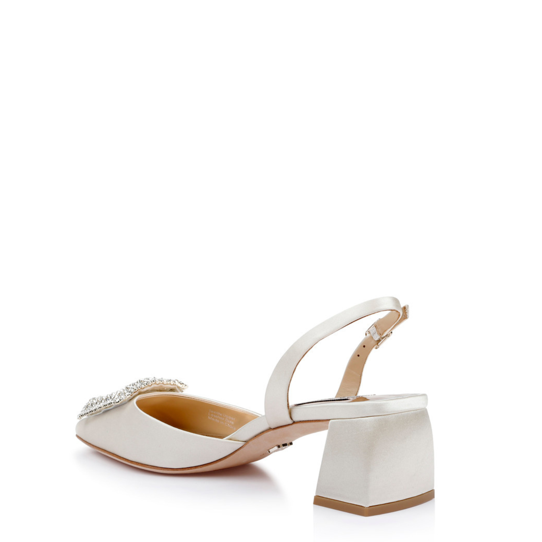 Emmie - Pointed Toe Block Heel Slingback with Crystal Buckle - Ivory