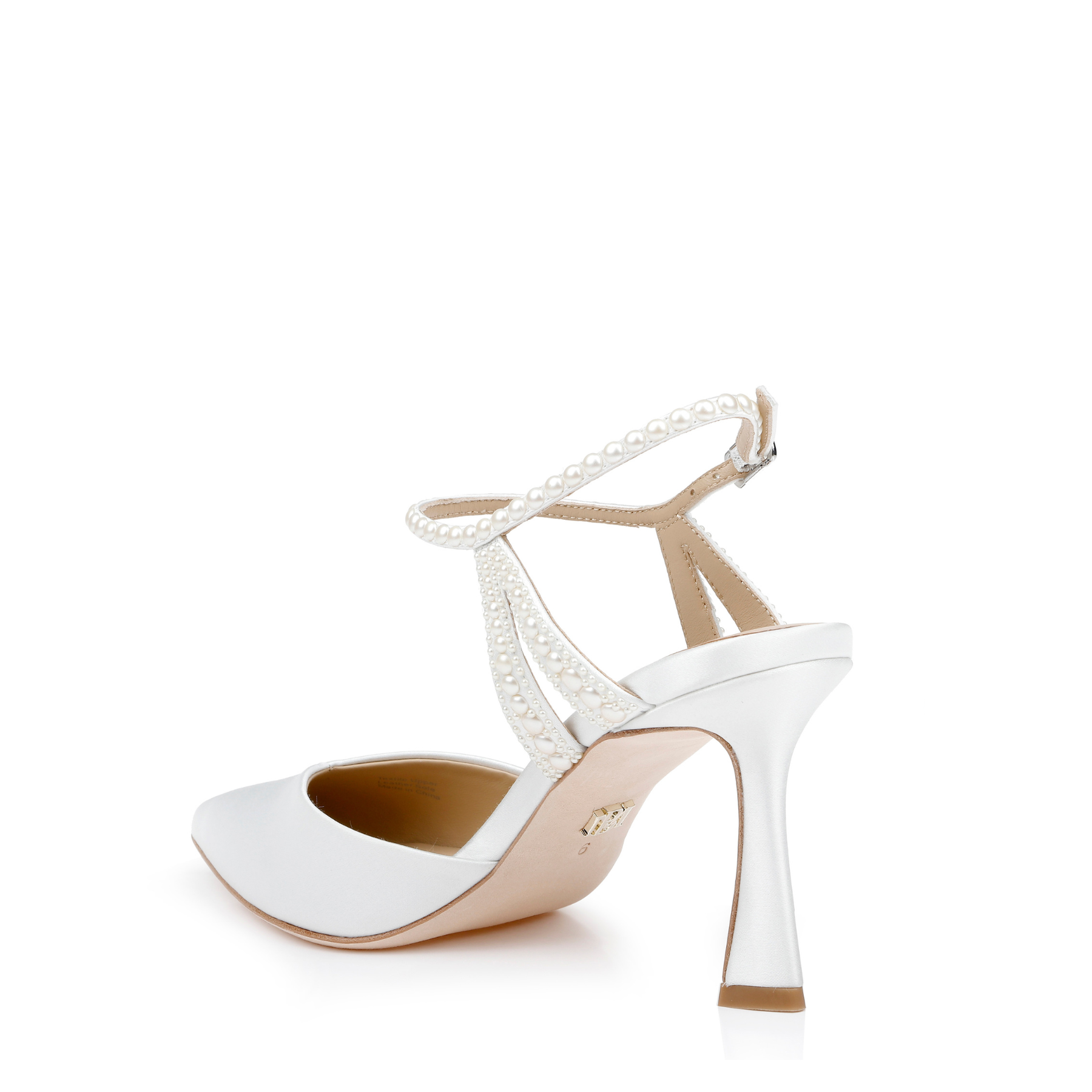 Destinee - Pointed Toe Satin Pumps with Pearl Strap - Soft White