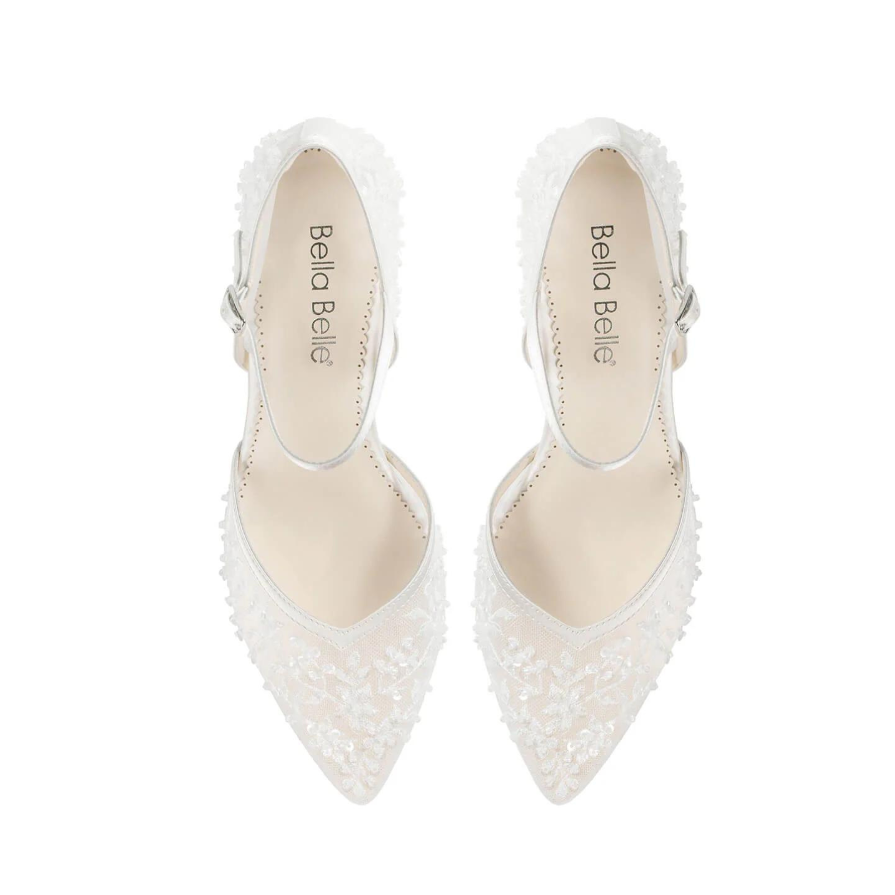 Carla - Ivory Floral Beaded Lace D'Orsay Block Heels