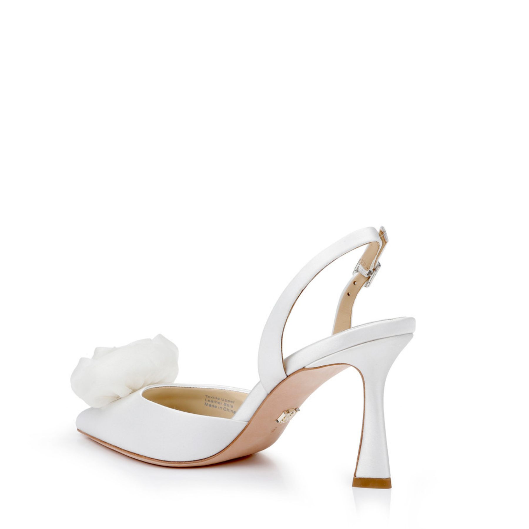 Carlise - Satin Slingback with Singular Rose - Soft White