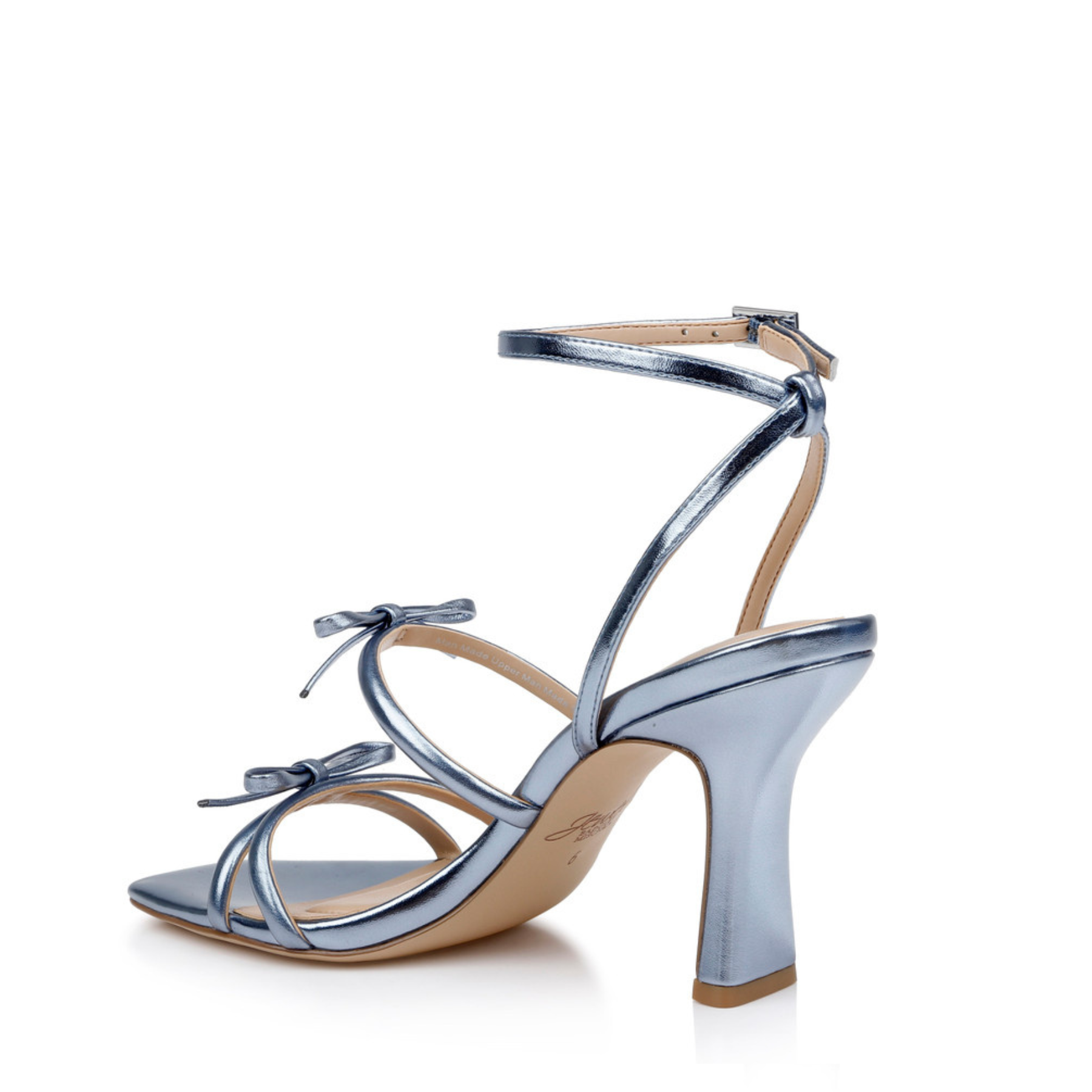 Kiyomi II - Metallic Block Stiletto Heel Sandals with Bow Straps - Blue