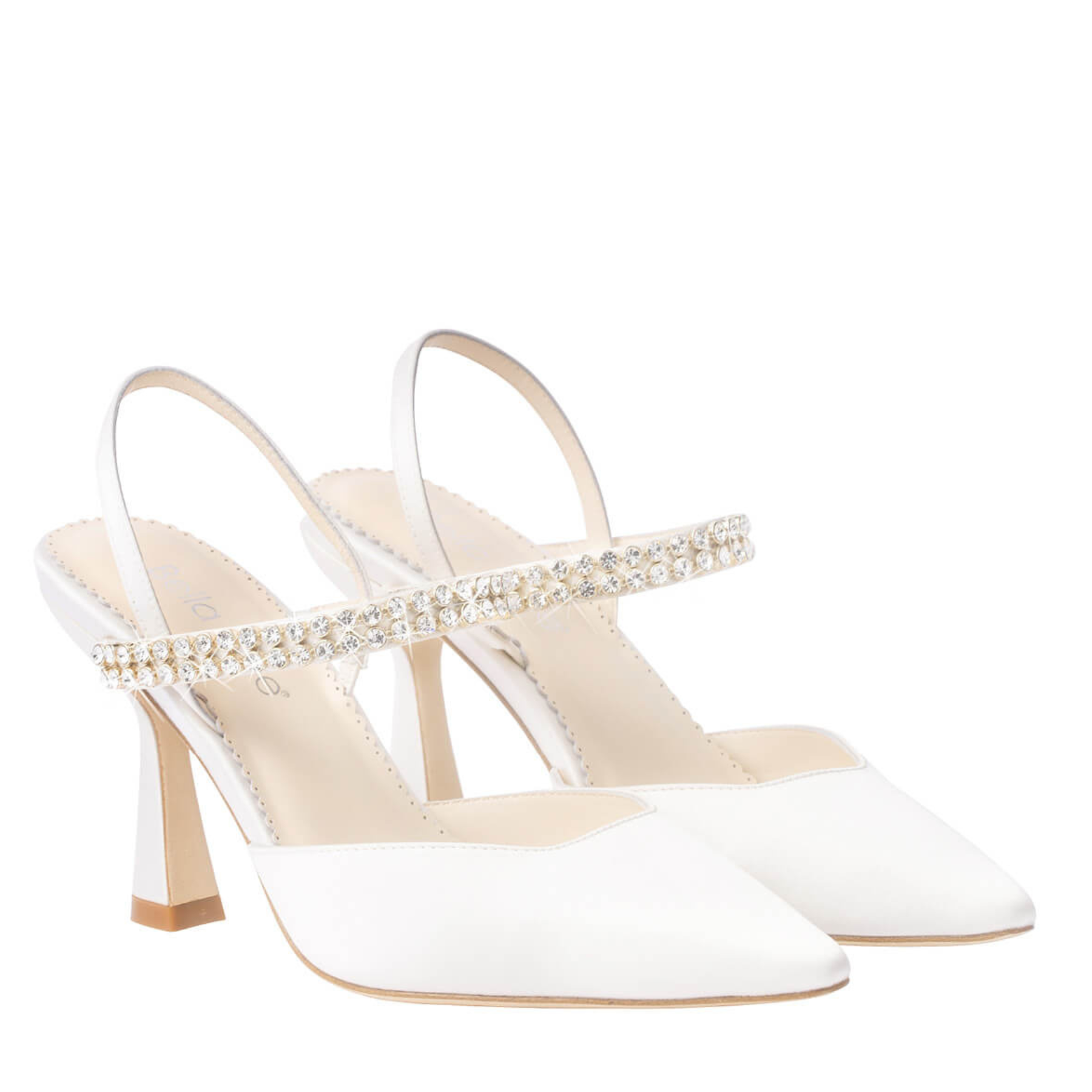 Campbell - Crystal Strap Spool Heel Slingbacks - Ivory