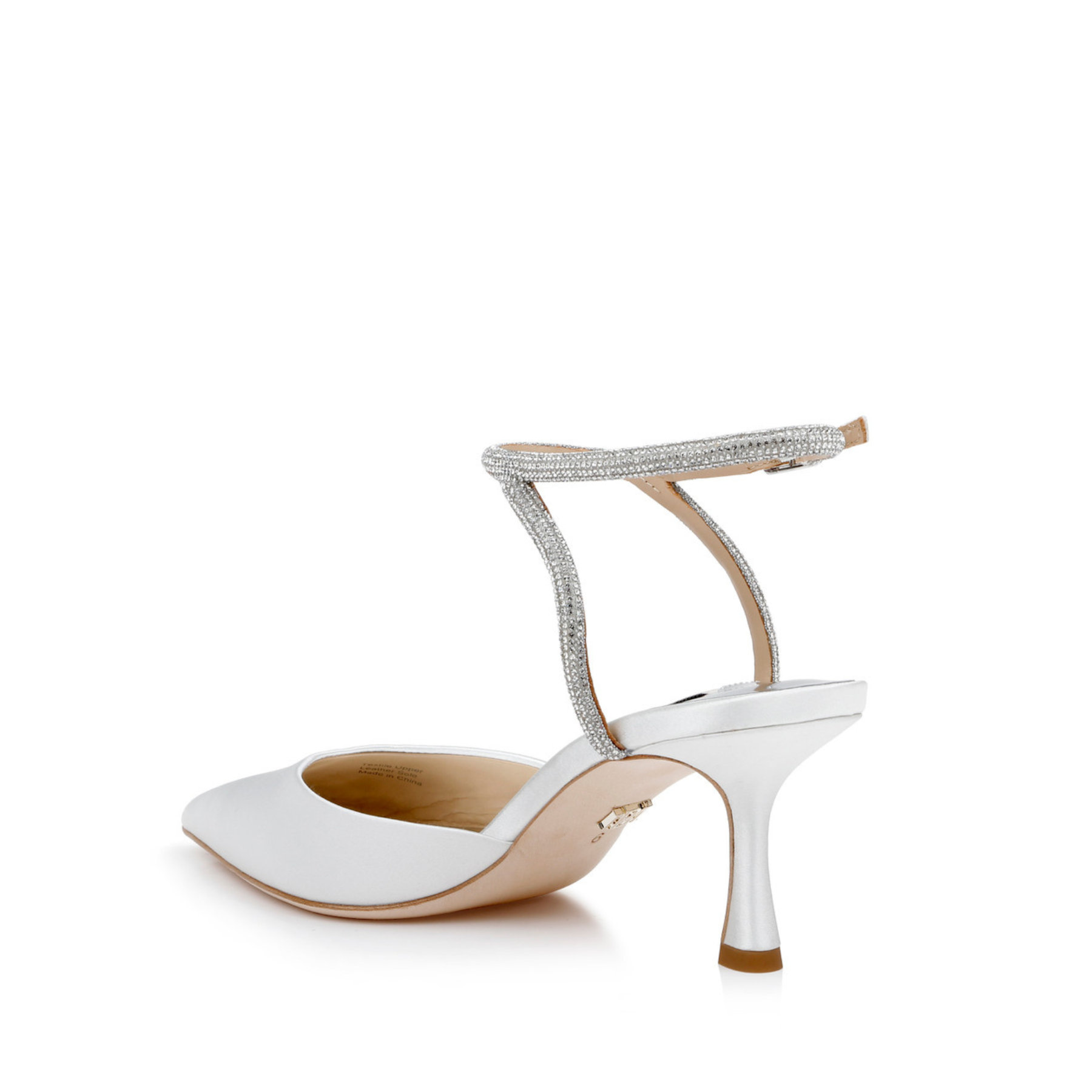 Autumn Crystal Ankle Strap Kitten Heel Pumps White