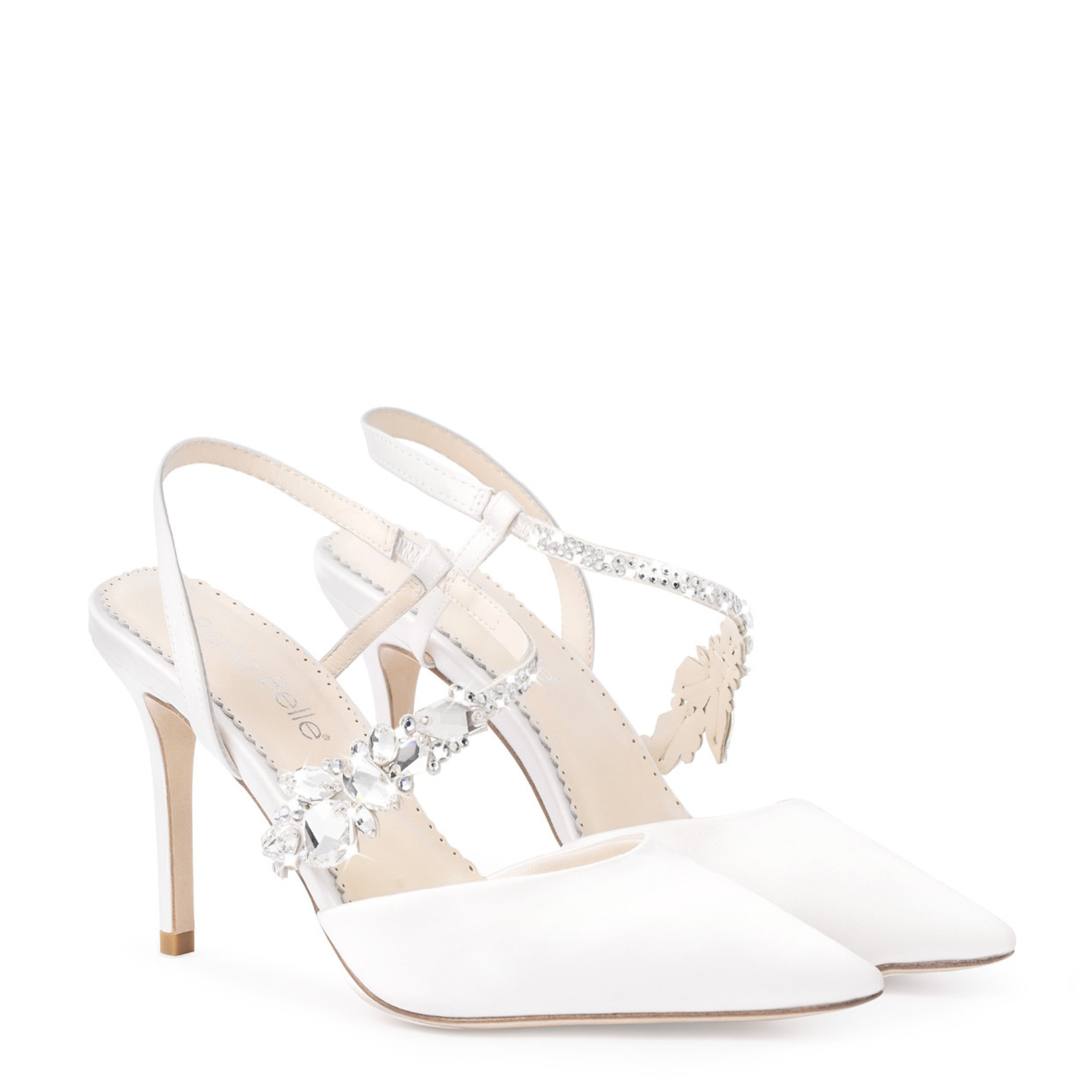 Lana - Slingback Crystal Strap Heels - Ivory