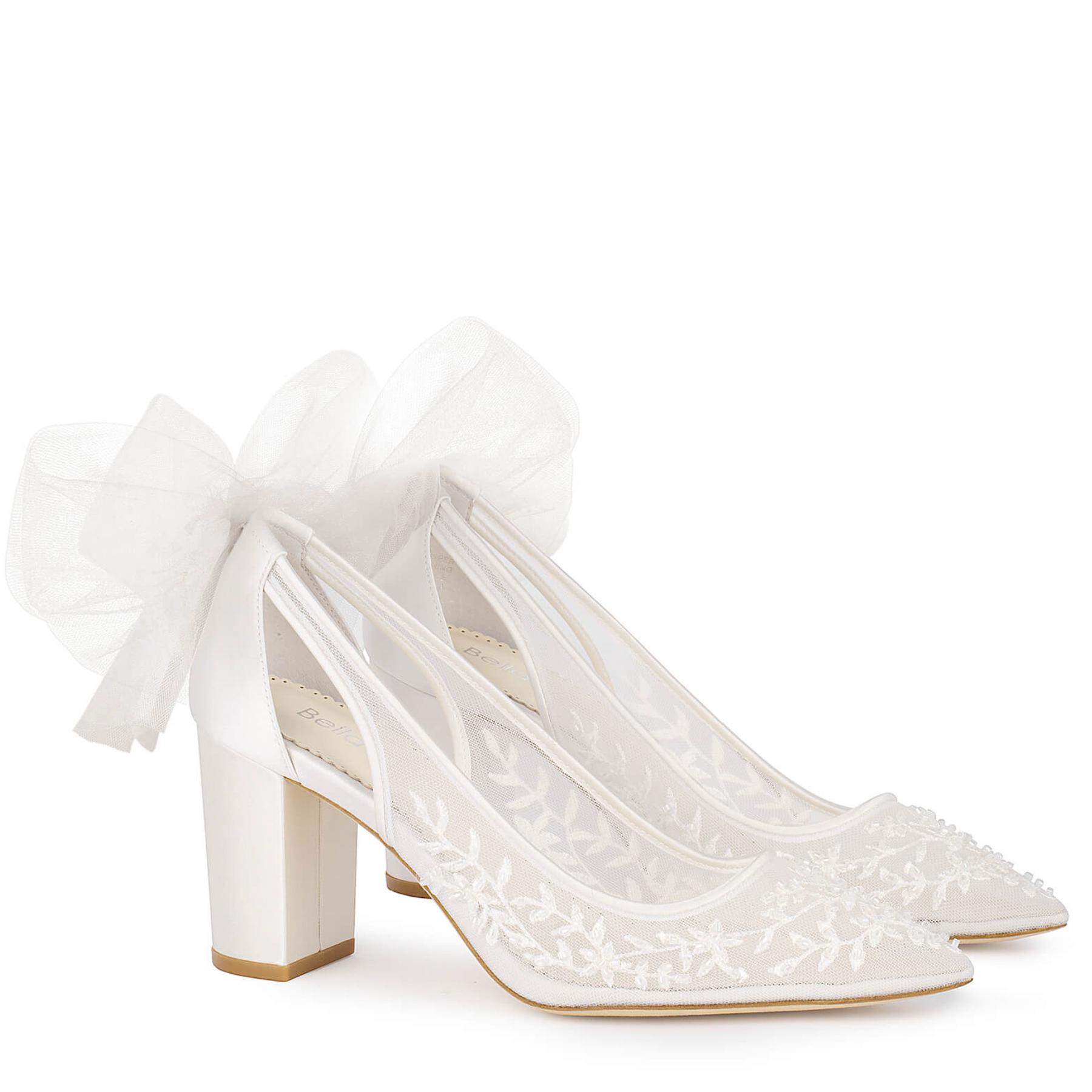 Easton - Slingback Block Heel Wedding Shoes with Tulle Bow