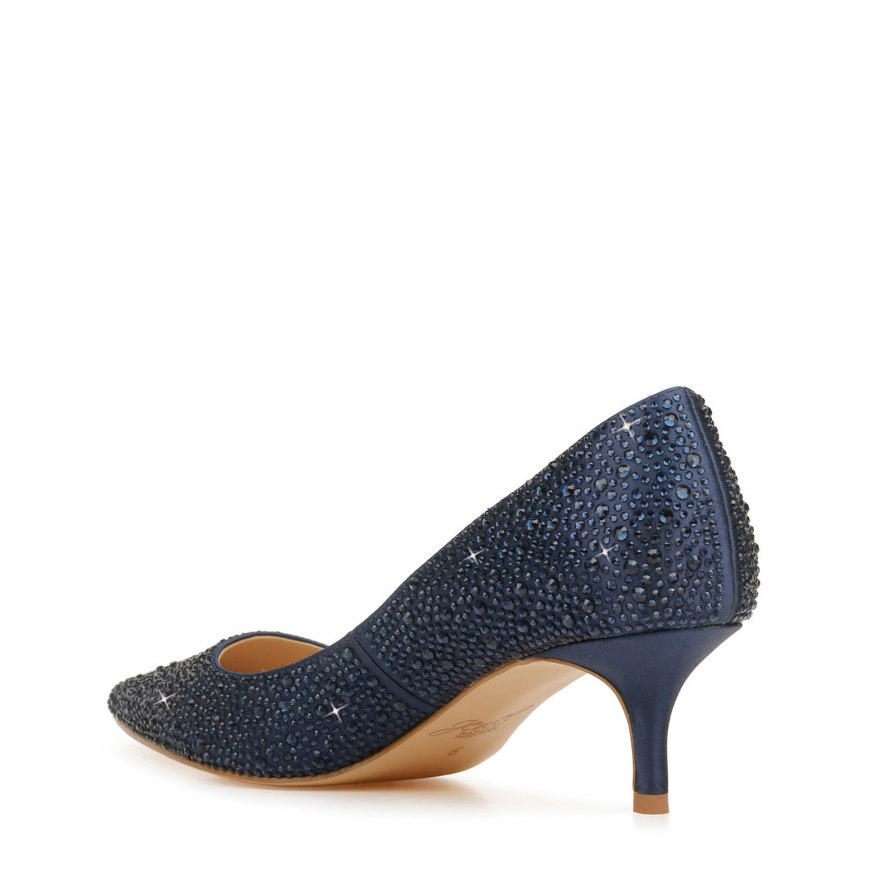 Frenchie - Crystal Embellished Pointed Toe Kitten Heels - Navy Blue