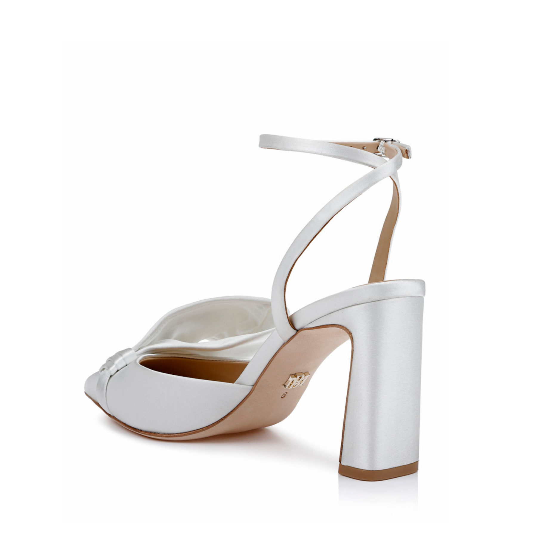 Alease - Pointed Toe Block Heels with Asymmetrical Bow - White