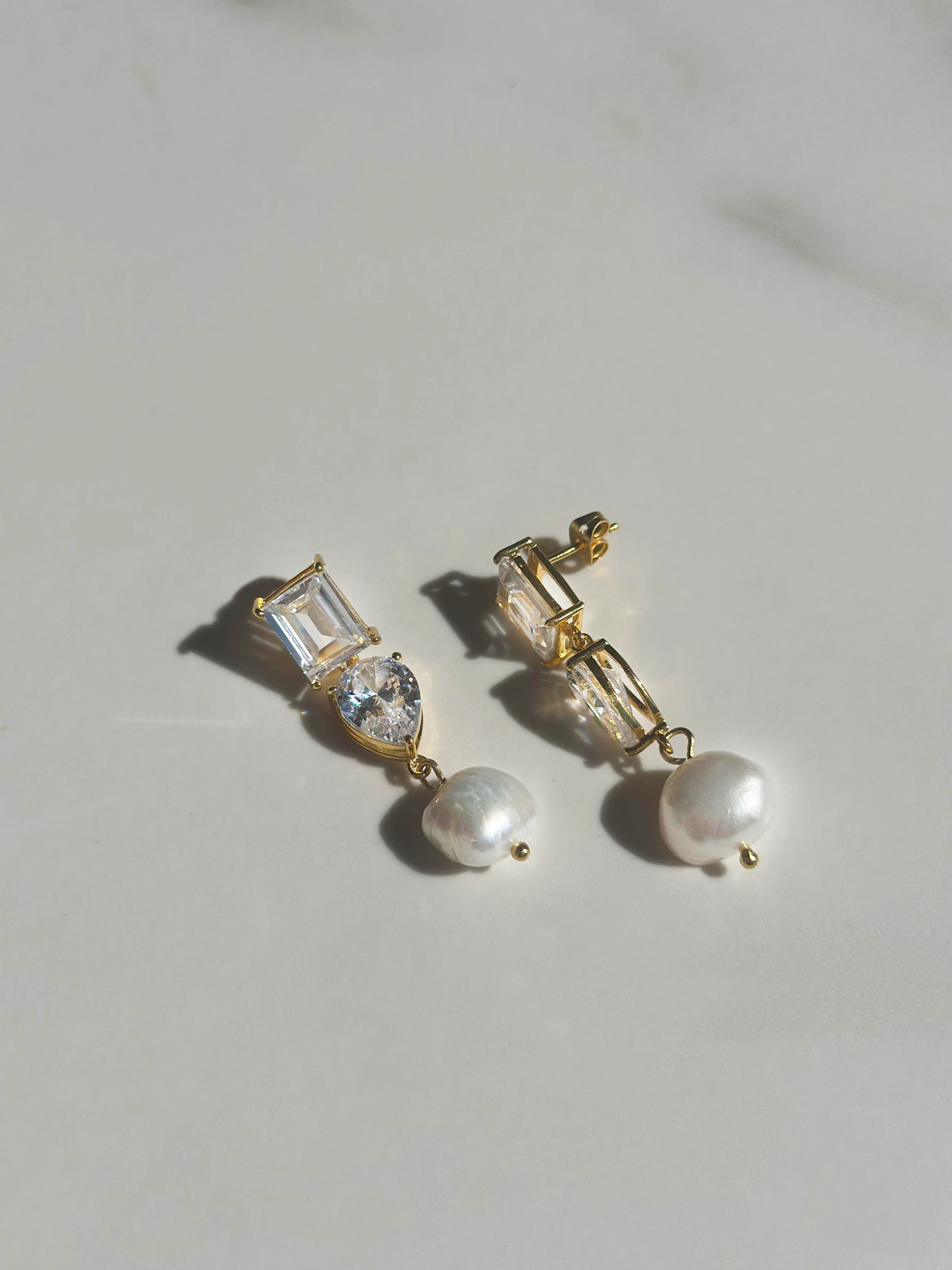 Lola Knight - Charlie - Crystal And Pearl Drop Bridal Earrings - Gold