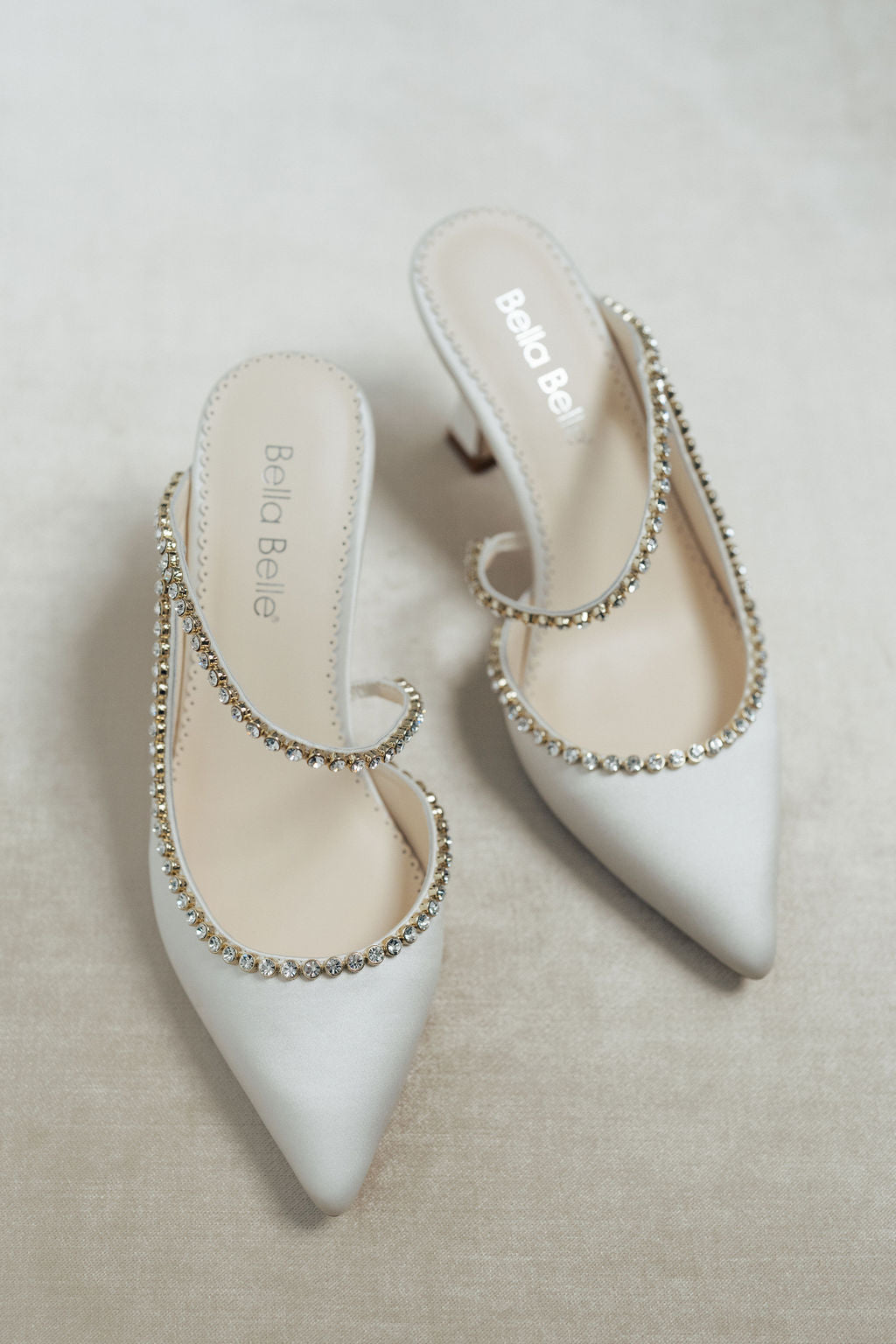 Hadley - Ivory Bridal Mules with Crystal Strap