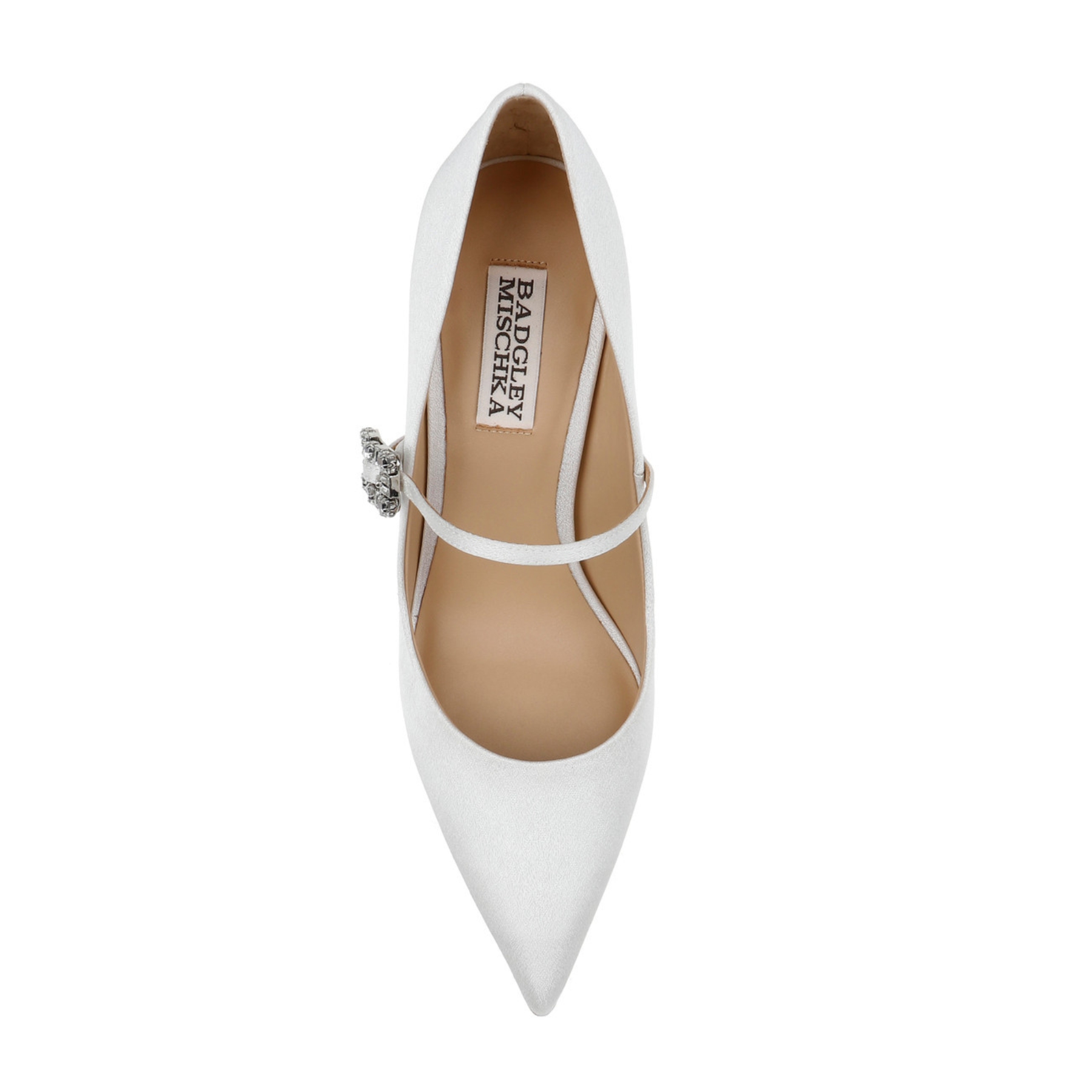 Antonia - Pointed Toe Mary Jane Pumps with Crystal Buckle - White