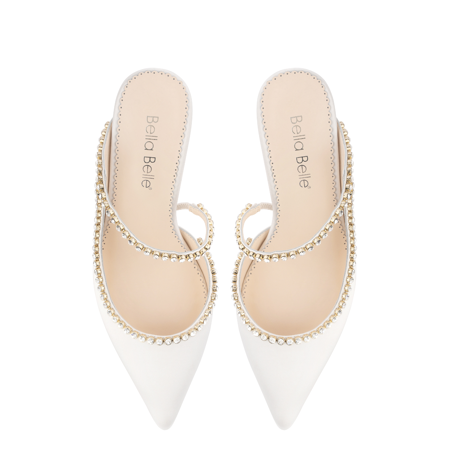 Hadley - Ivory Bridal Mules with Crystal Strap