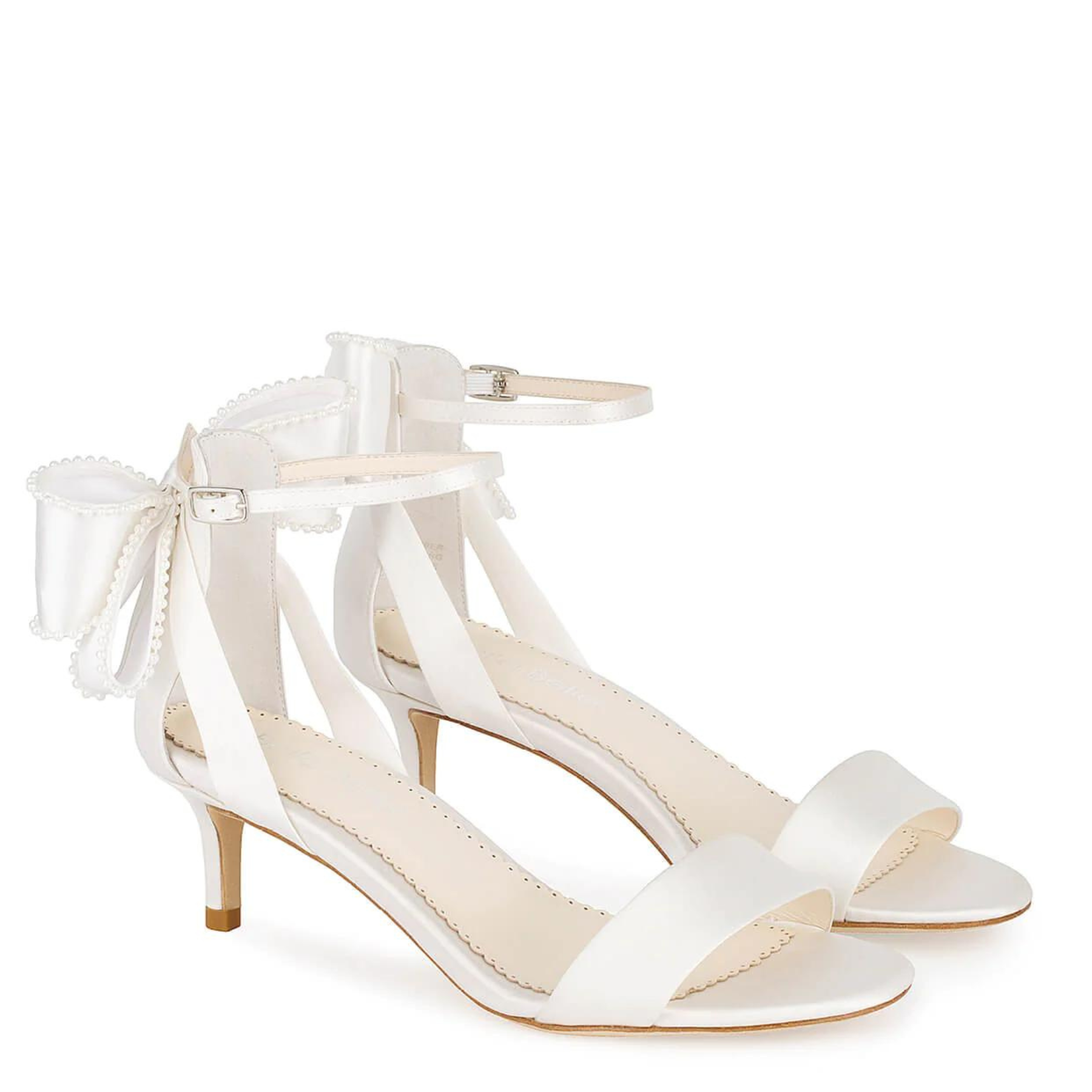 Mira - Ivory Pearl Open Toe Low Heel Sandals With Bow