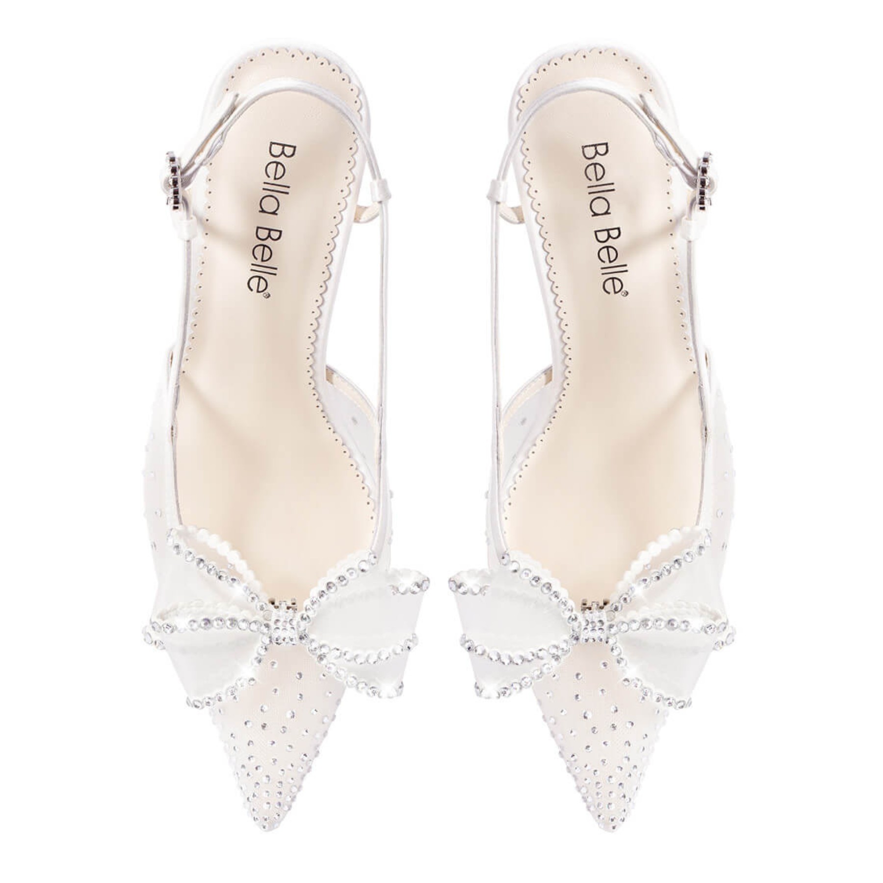 Chriselle - Crystal Bow Mesh Slingback Heels with Removable Bow - Ivory