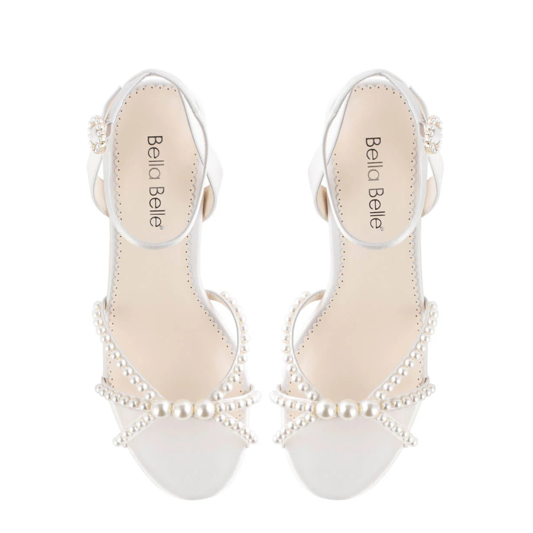 Lola - Open Toe Strappy Pearl Platform Heels - Ivory