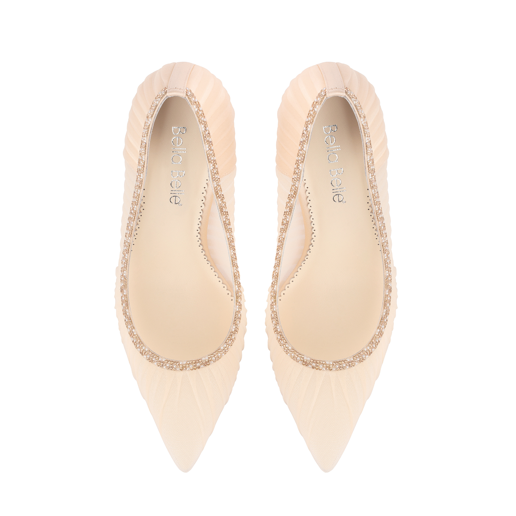 Emmaline - Crystal Embellished Pleated Tulle Blush Sheer Pumps