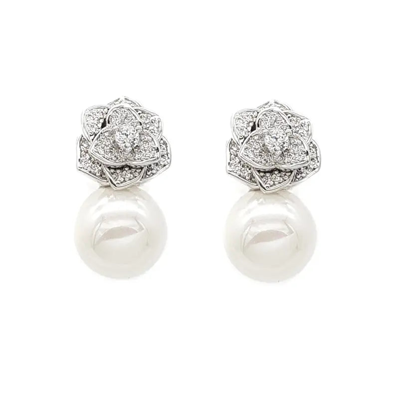 Rosa - Pearl and Crystal Bridal Stud Earrings
