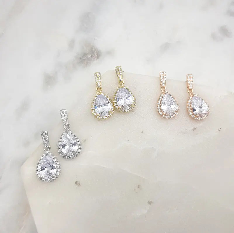 Melissa - Classic Pear Drop Crystal Bridal Earrings