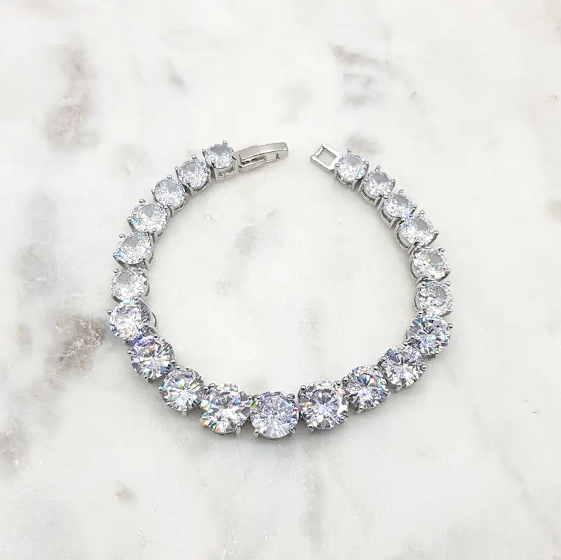 Mary - Brilliant Round Crystal Bridal Tennis Bracelet