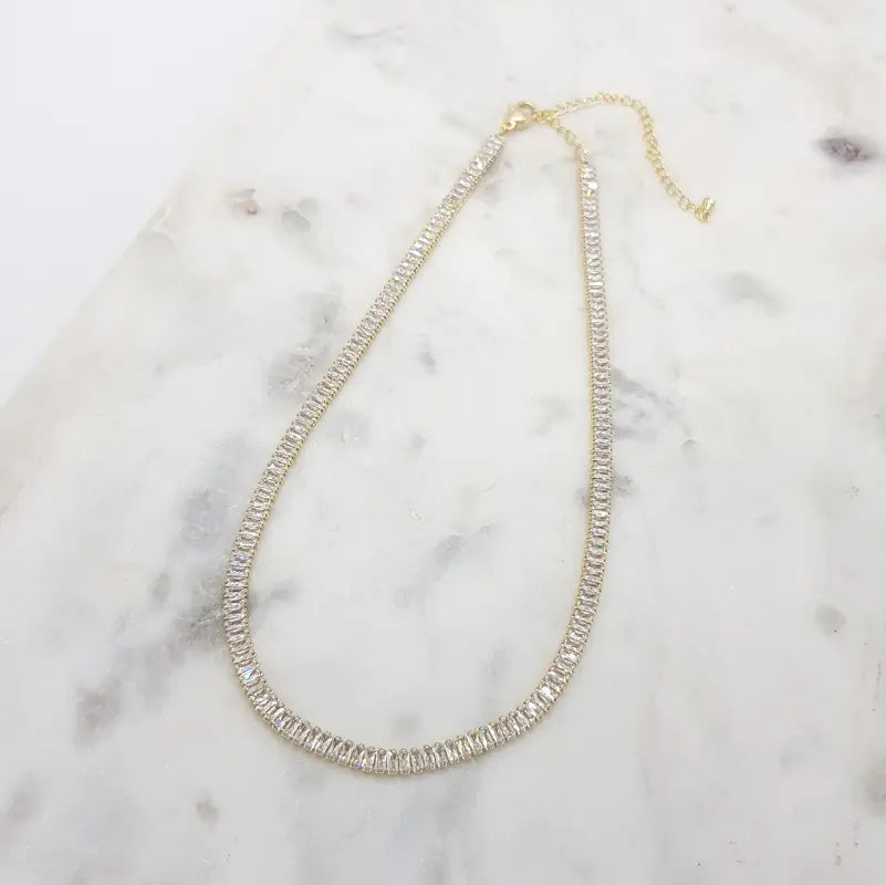 Sidney  - Classic Baguette Crystal Bridal Tennis Necklace