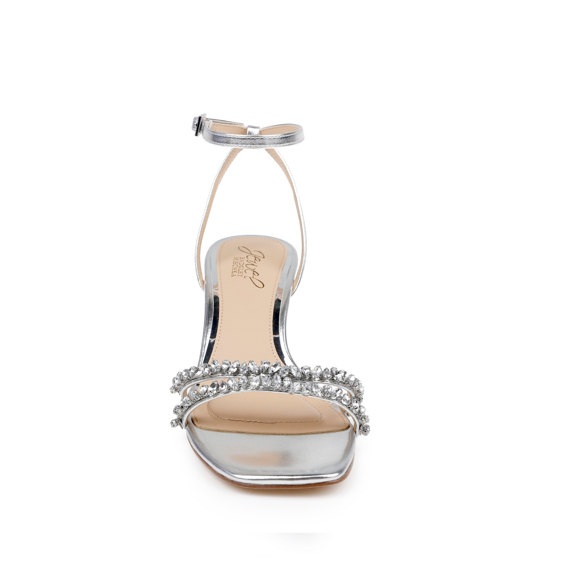 Nayla - Crystal Strap Kitten Heels - Silver Metallic