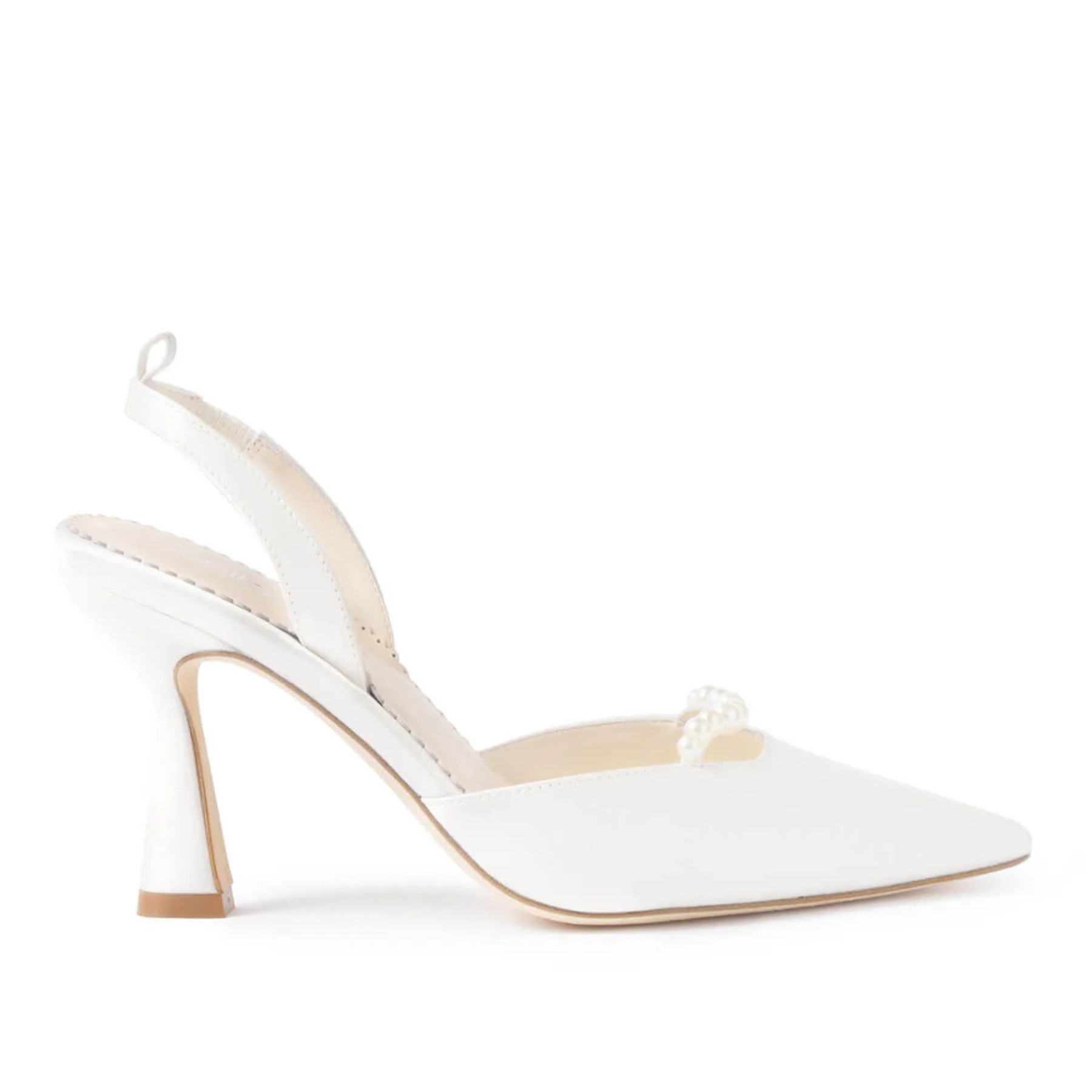 Cecilia - Slingback Pointed Toe Bridal Shoes with Removable Pearl Ankle Strap - Ivory