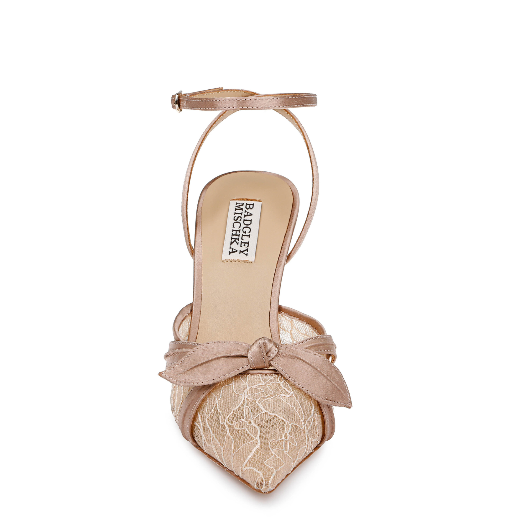 Josie - Pointed Toe Lace Ankle Strap Pumps - Clay