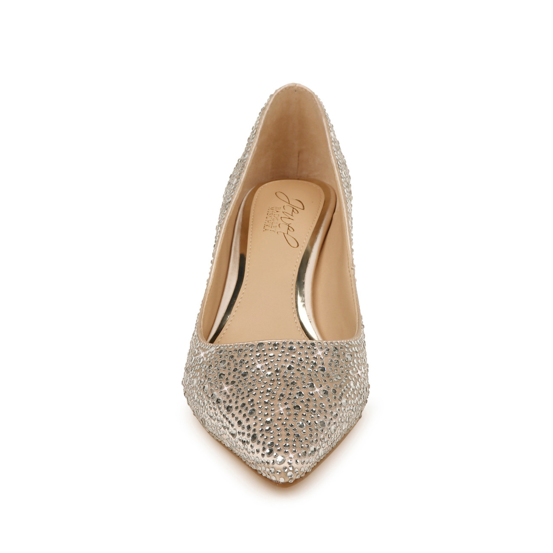 Frenchie - Crystal Embellished Pointed Toe Kitten Heels - Champagne Nude