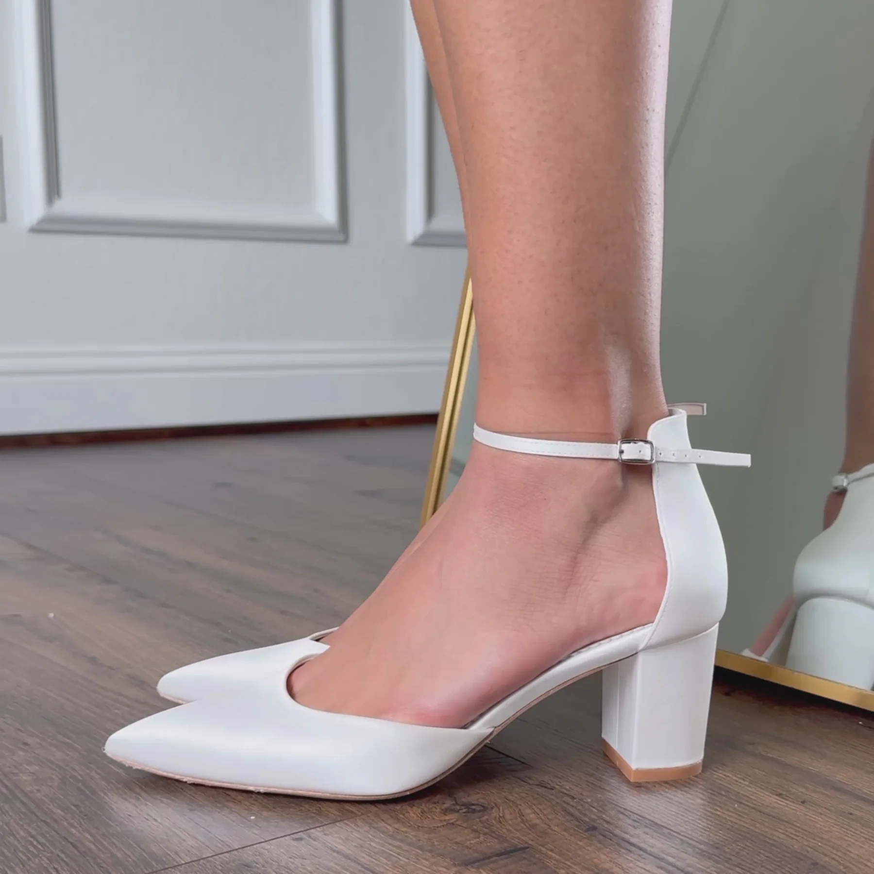 Mia - Ankle Strap Block Heels - Ivory