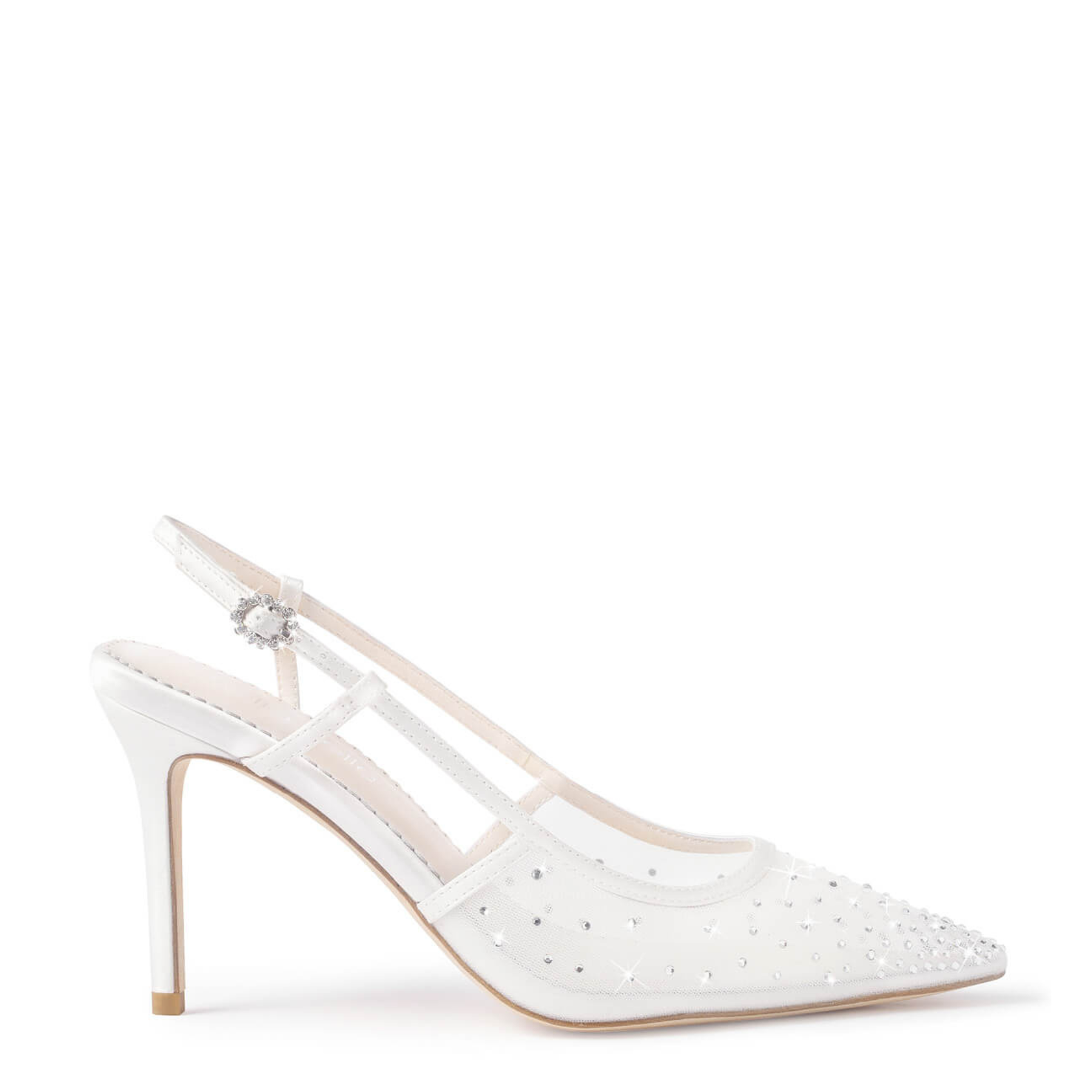 Chriselle - Crystal Bow Mesh Slingback Heels with Removable Bow - Ivory