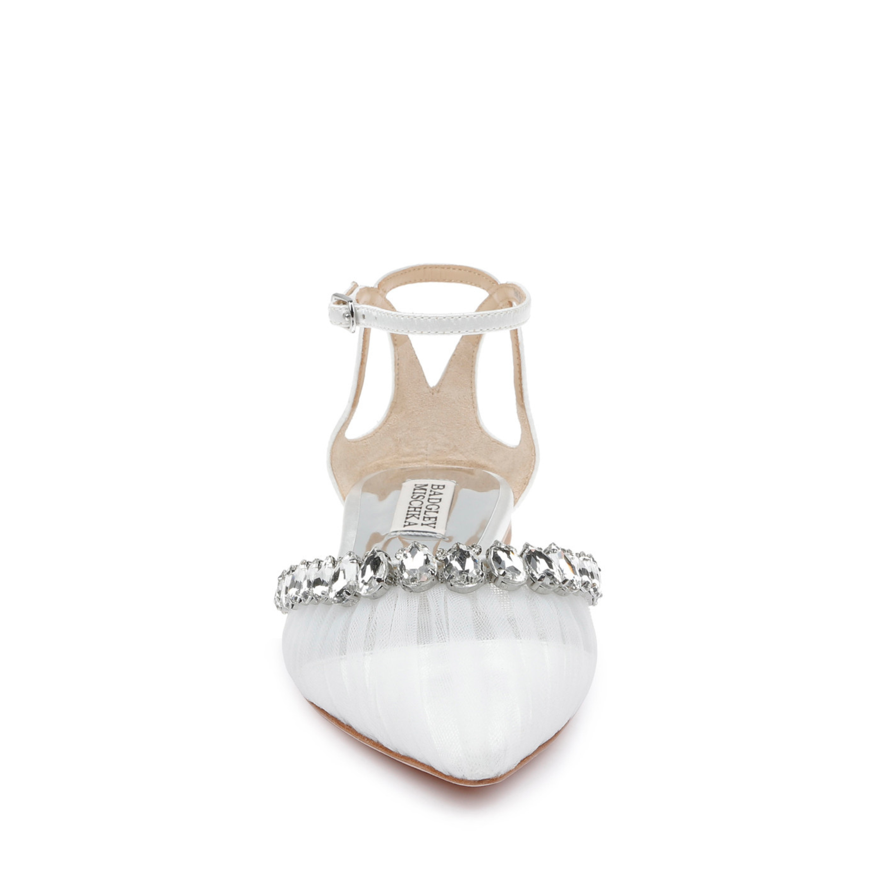 Evelynn - Crystal Embellished Tulle & Satin Flats - Soft White